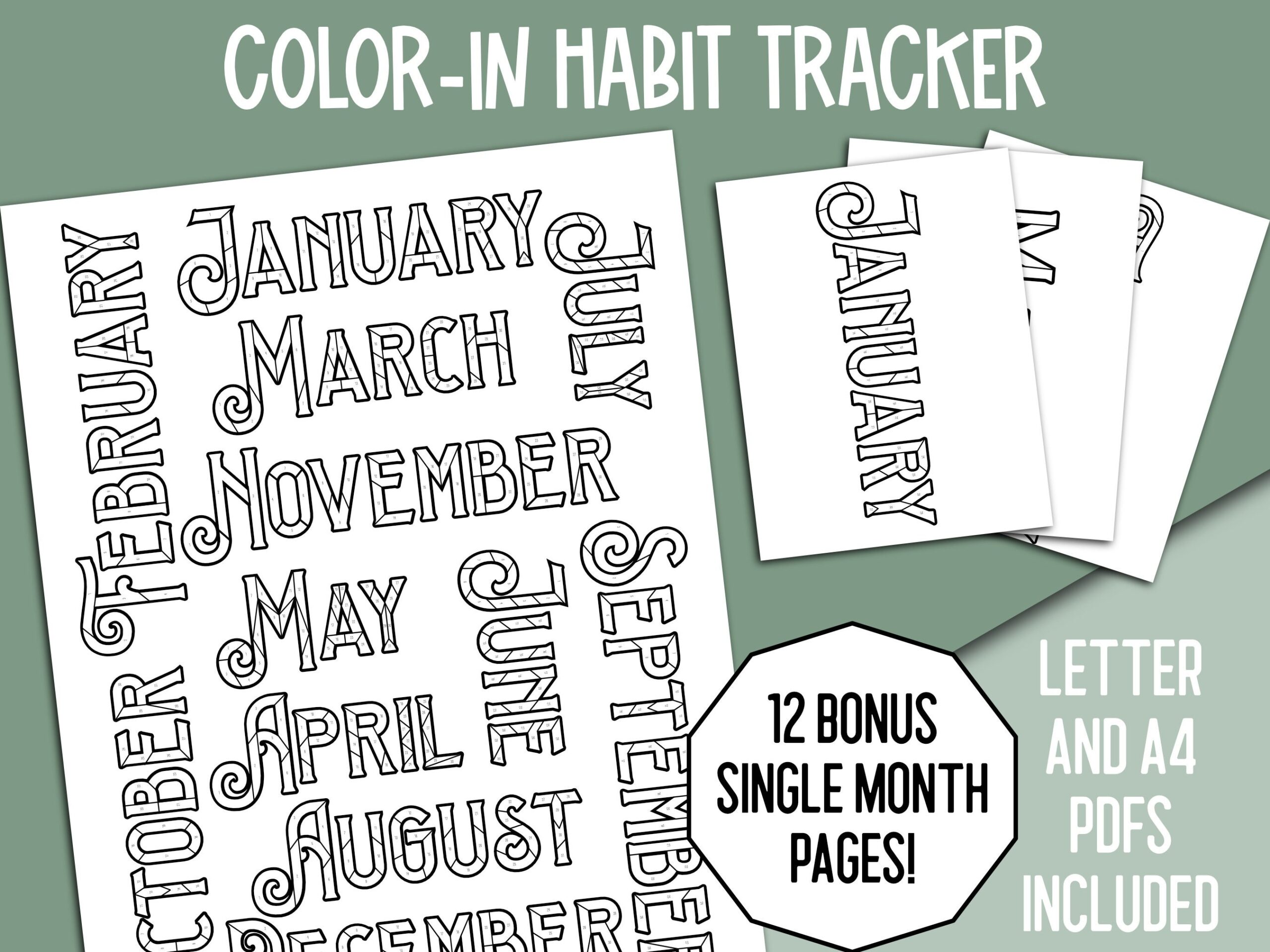 Monthly Color In Habit Tracker Annual Exercise Tracking Daily Coloring Page Fitness Chart Goal Tracking Printable PDF Calendar Goal Log Etsy