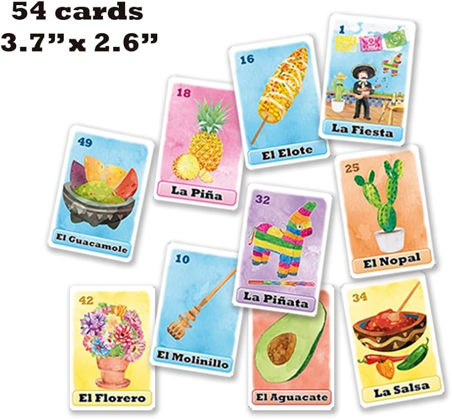 More Fiesta Jumbo Size Mexican Loteria Bingo Game Set In Spanish For Up To 10 Players 10 Large Size Boards And Full Deck Of Cards