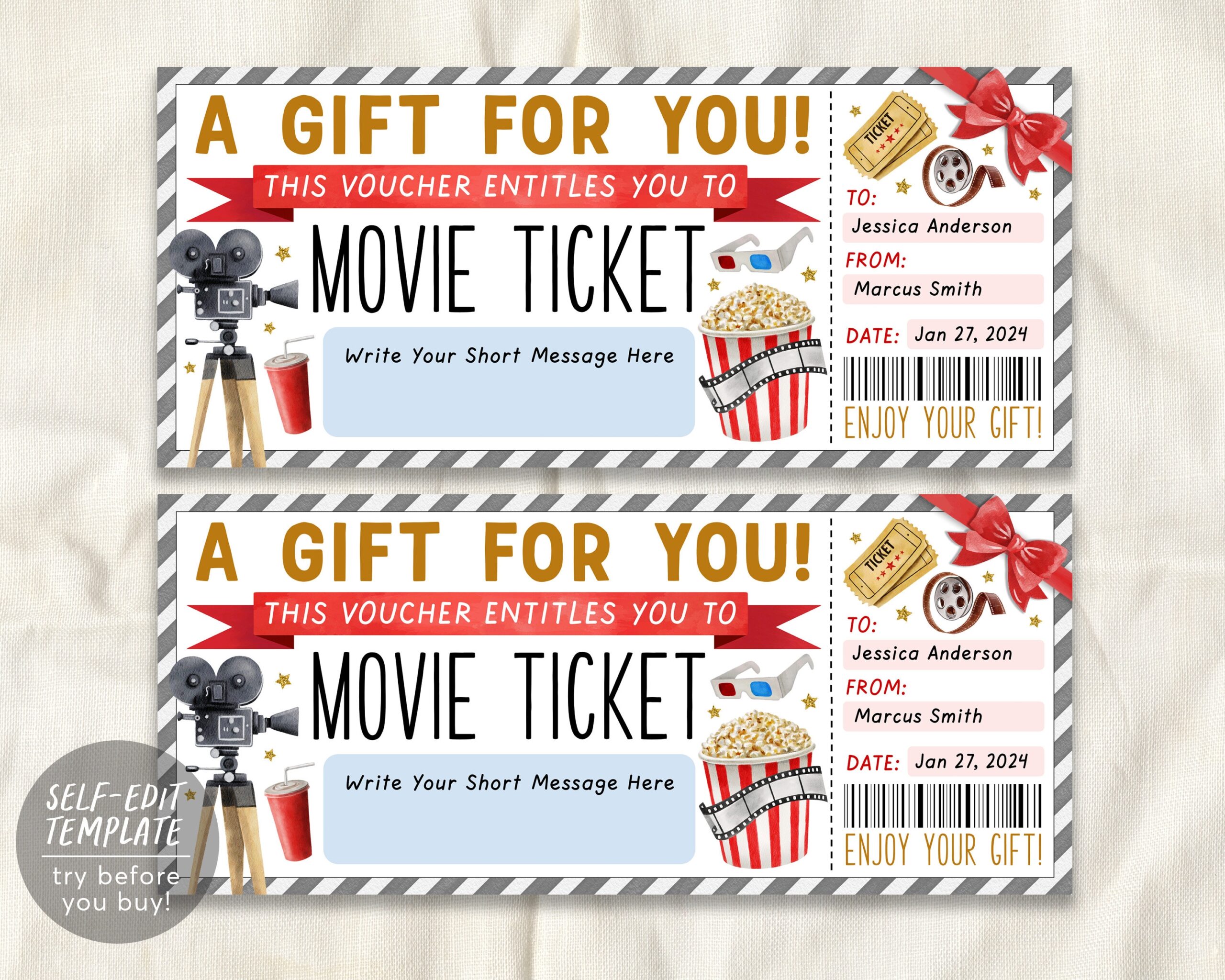 Movie Night Cinema Ticket Editable Template Family Movie Night Gift Voucher Invite Reveal Movie Romantic Date Theatre Coupon Any Occasion Etsy