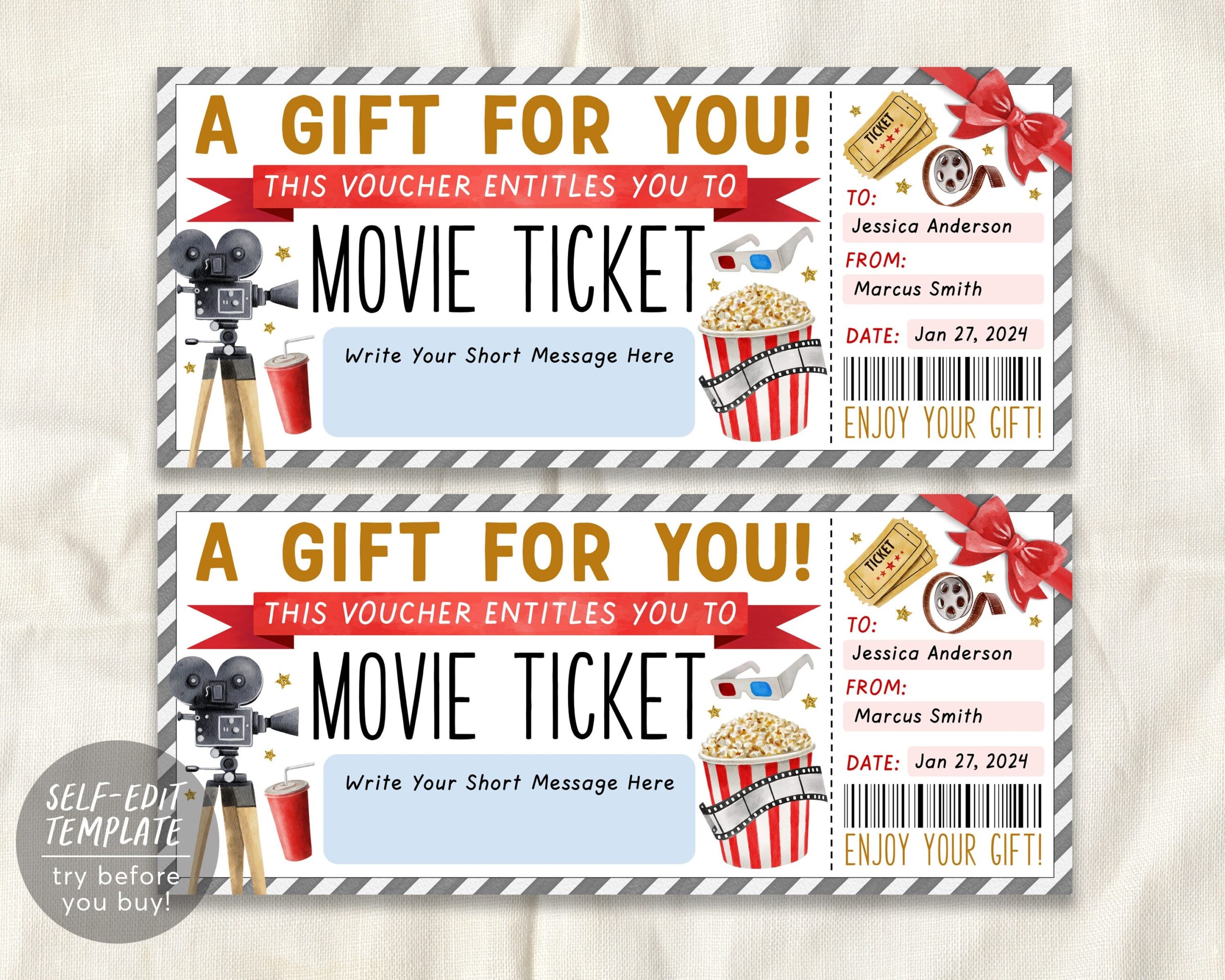 Movie Night Cinema Ticket Editable Template Family Movie Night Gift Voucher Invite Reveal Movie Romantic Date Theatre Coupon Any Occasion Etsy