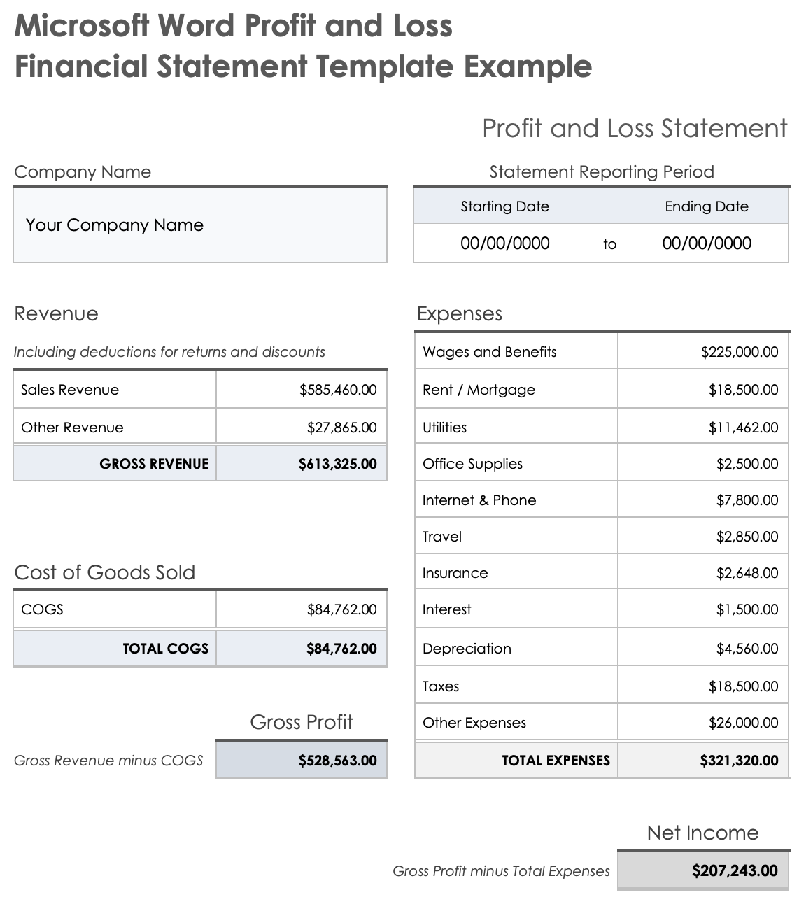 MS Word Financial Statement Templates All Types