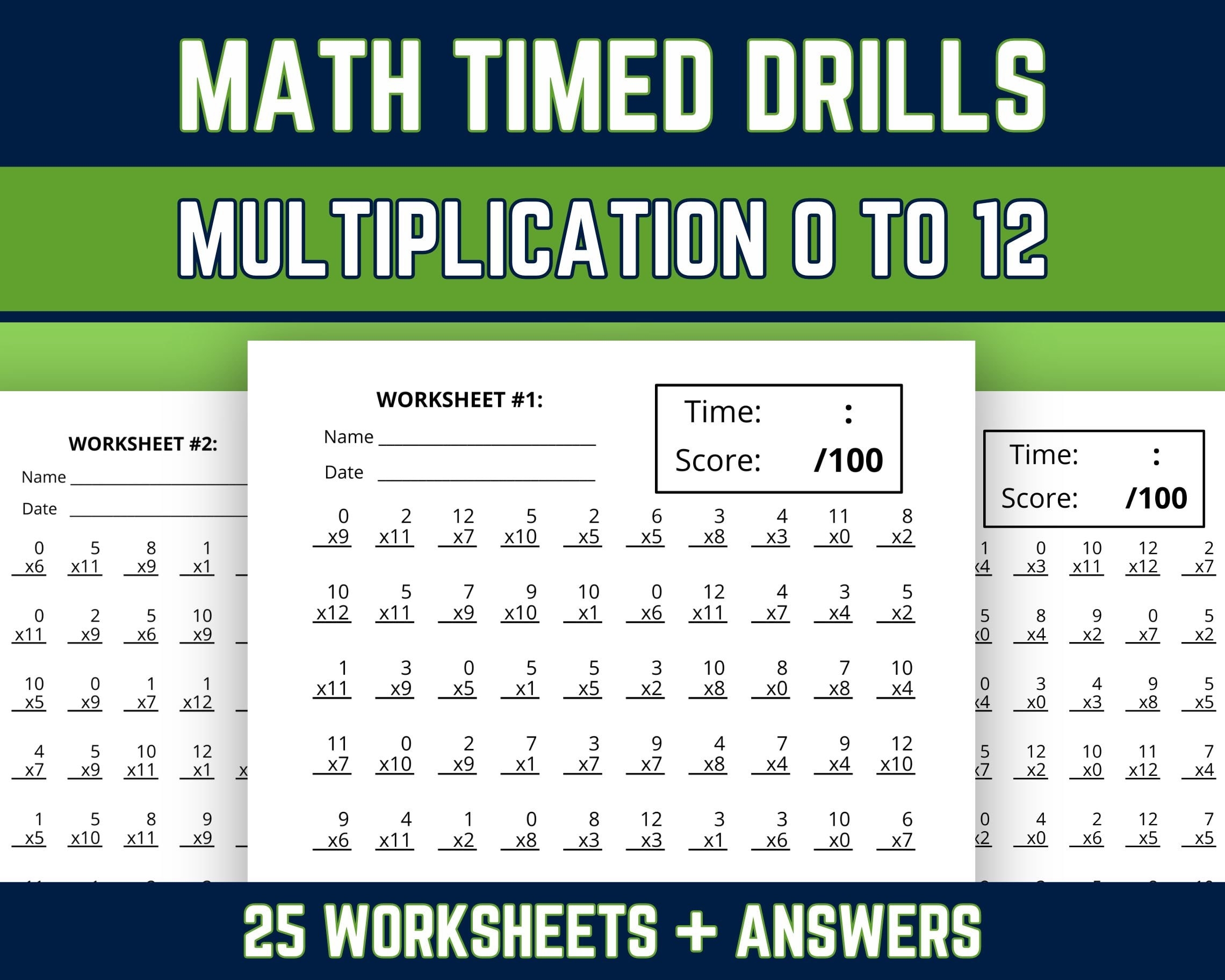 Multiplication Facts 0 To 12 Worksheets Multiplying Practice Timed Drills 3rd 4th 5th Grade Elementary Math Speed Test Printable PDF