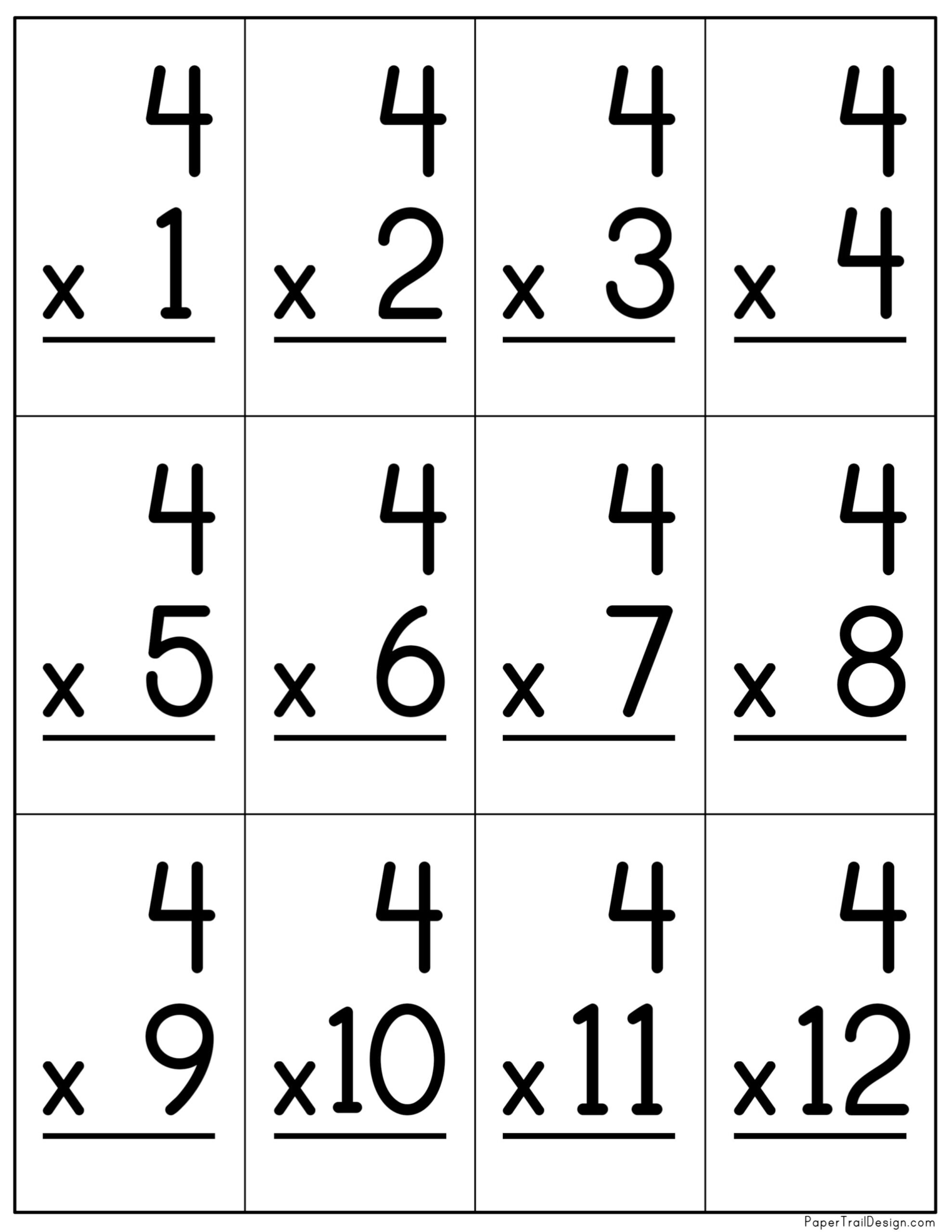 Multiplication Flash Cards Printable Paper Trail Design Worksheets Library