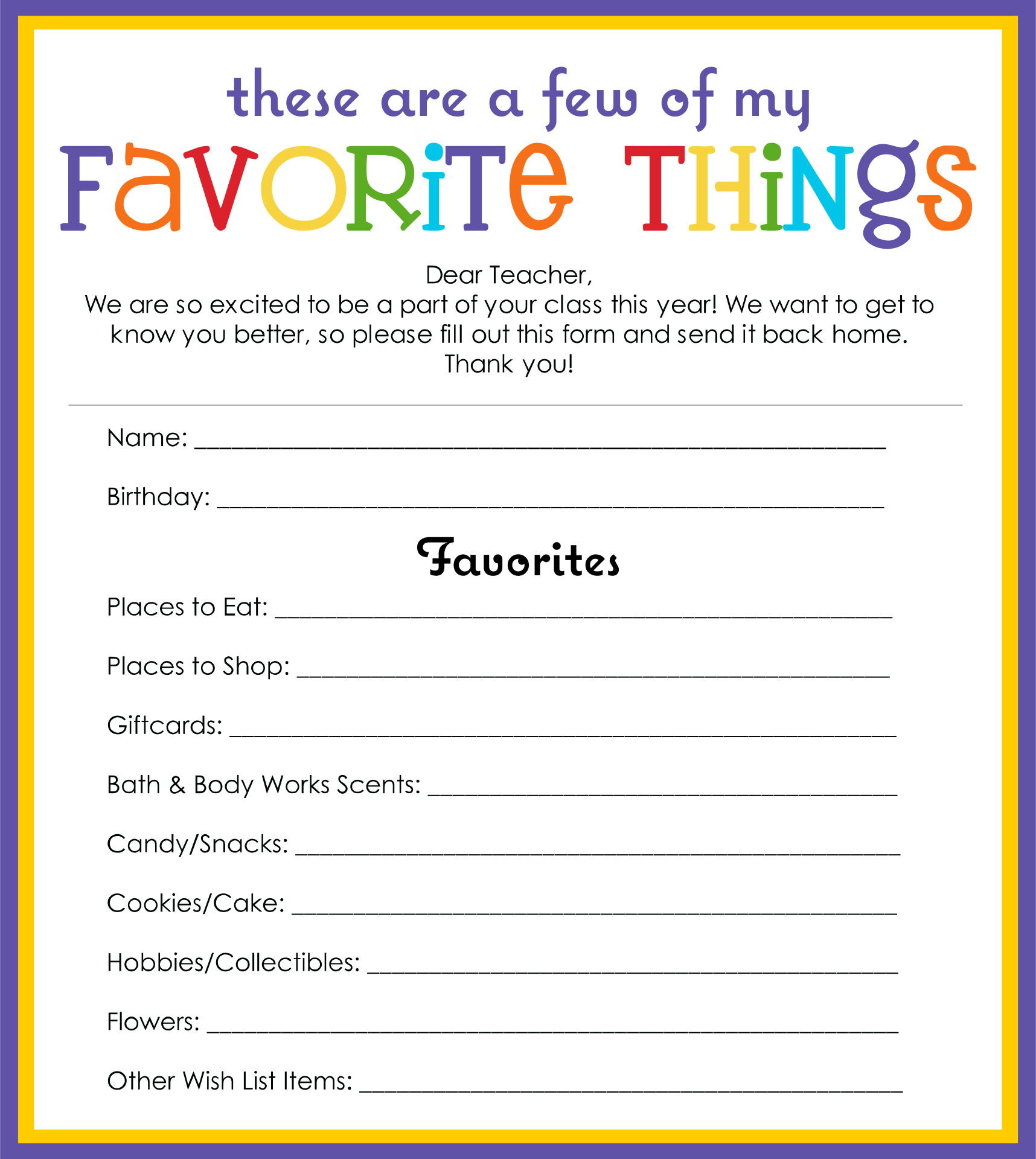 My Favorite Things Printable Printable Design Resources
