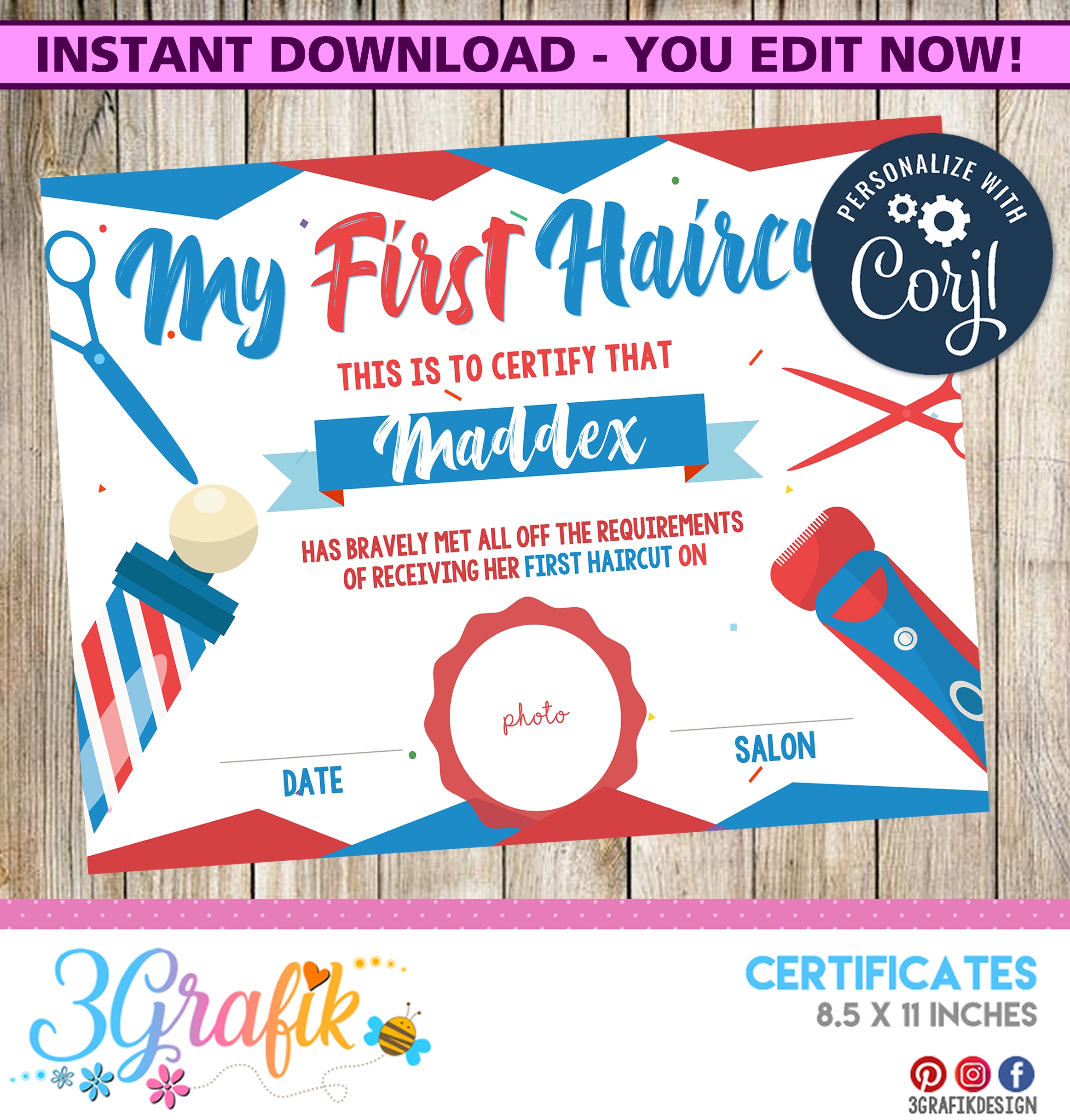 My First HairCut Digital Template Certificate 3Grafik 