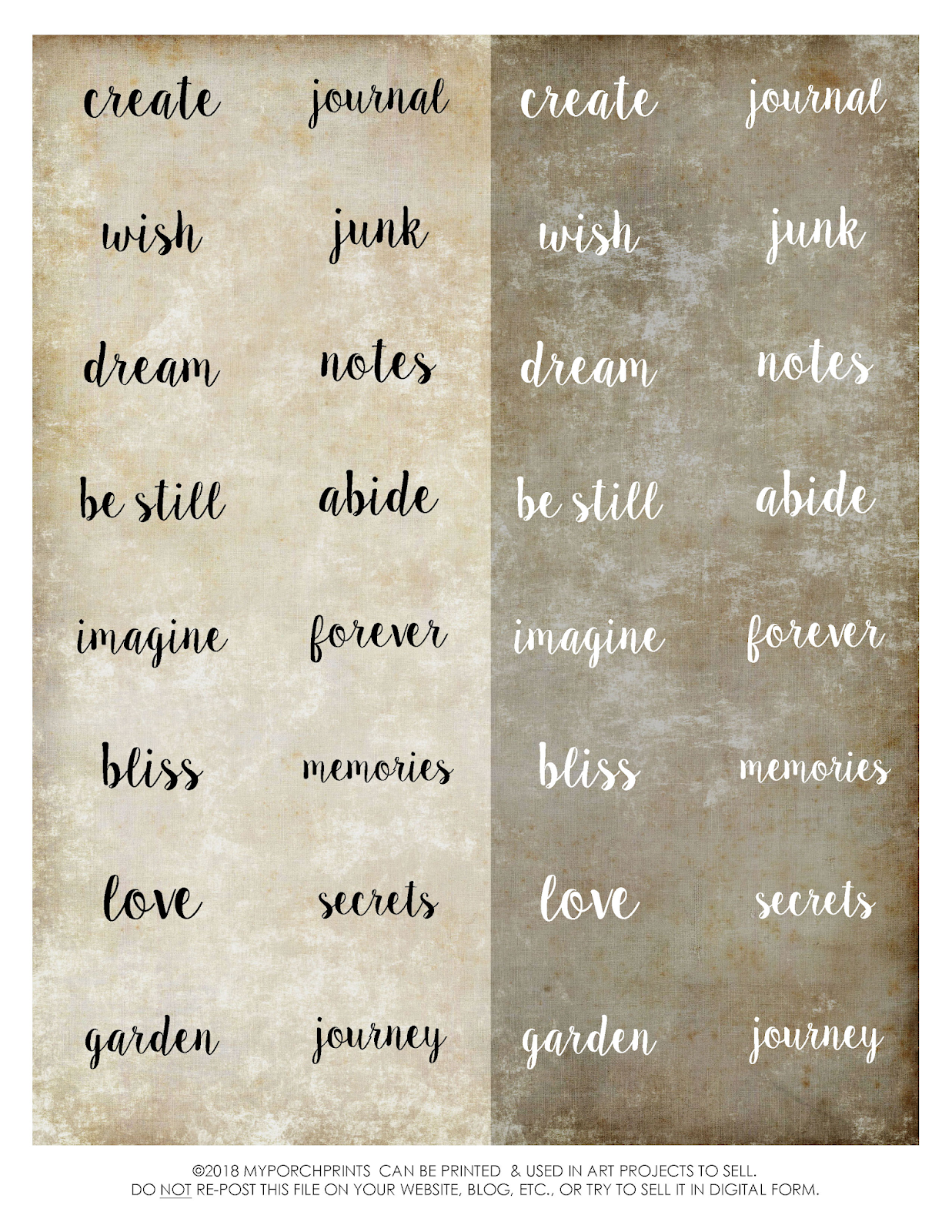 My Porch Prints Freebie Friday Journal Words For Bookplates