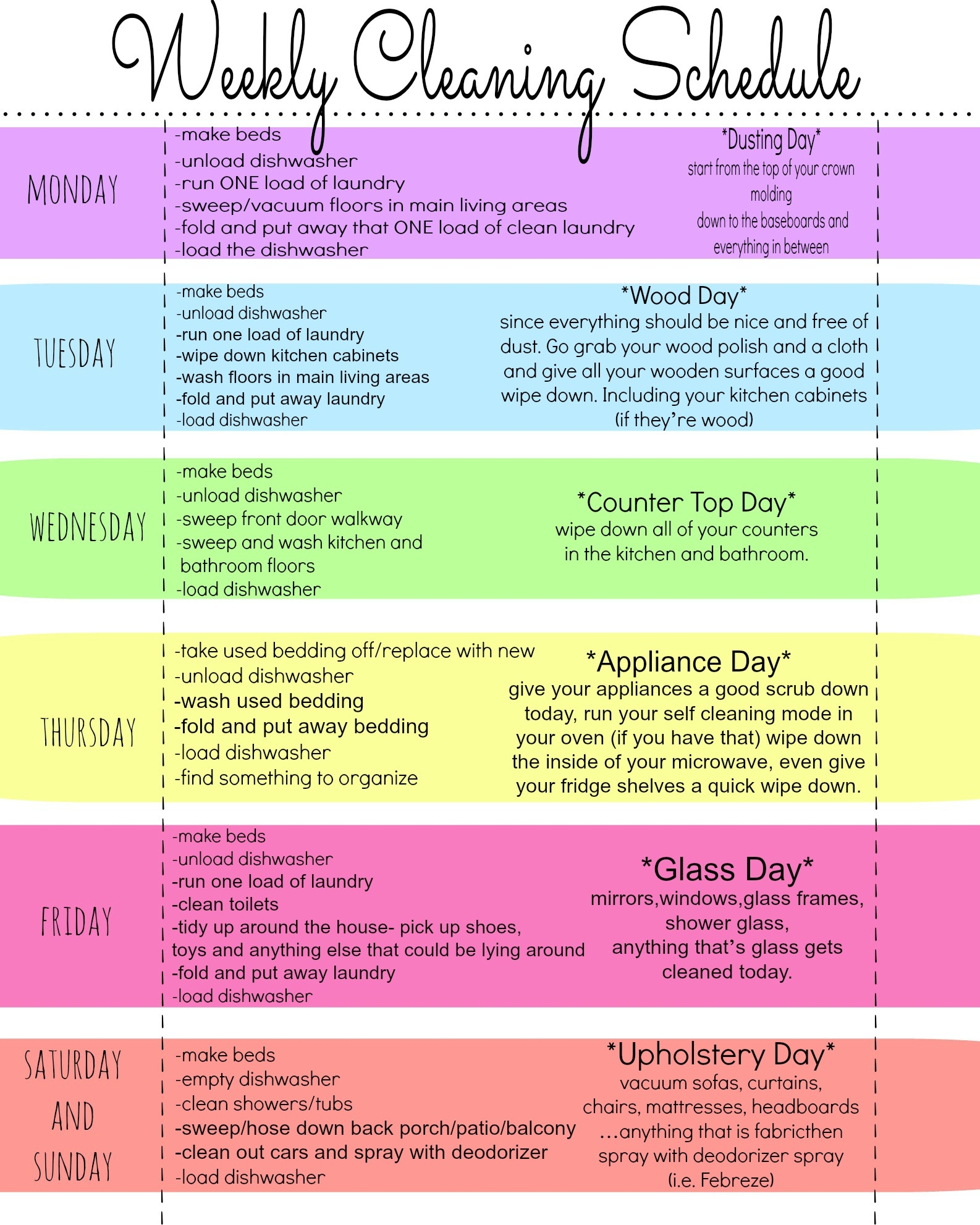 Free Printable Weekly Cleaning Checklist