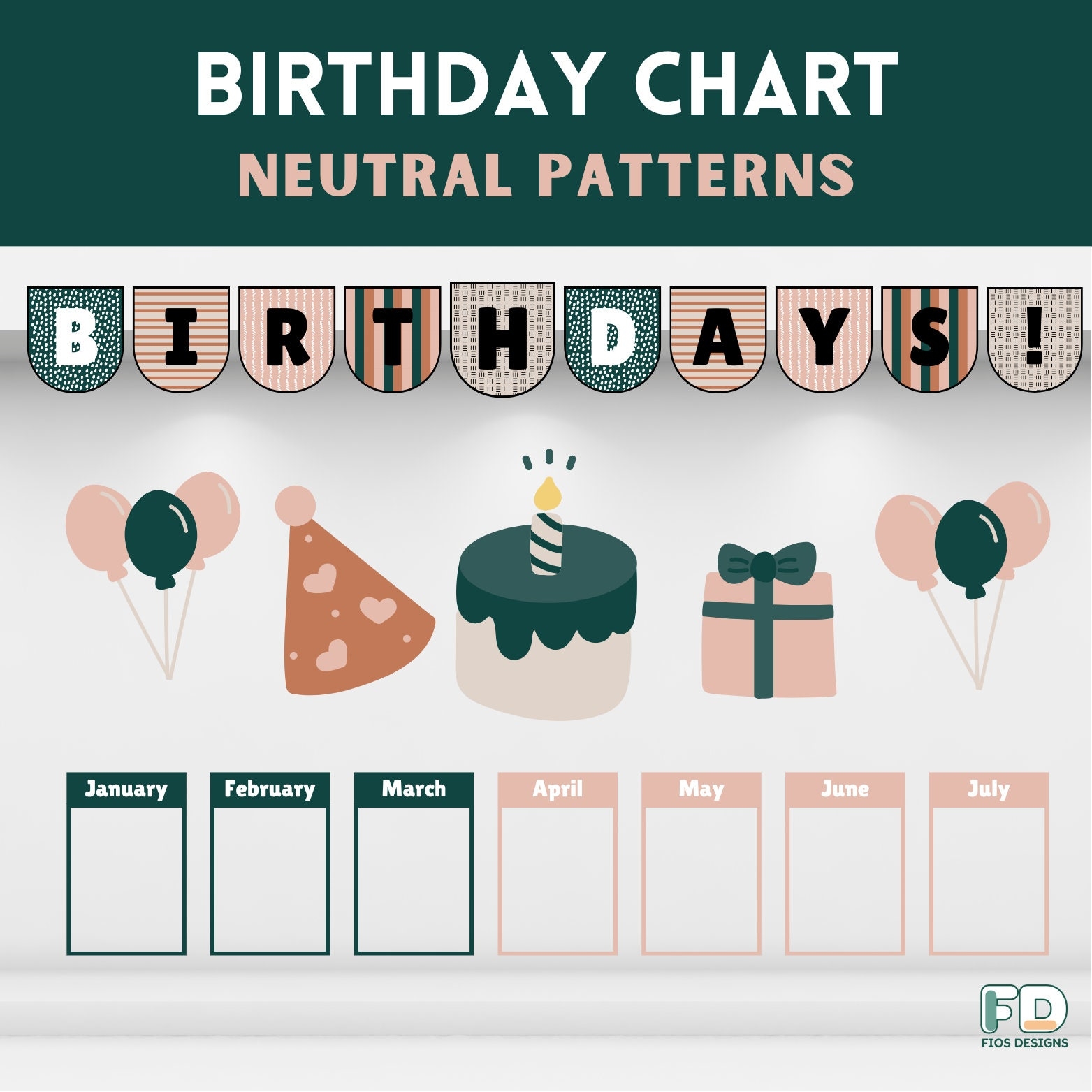 Neutral Pattern Birthday Chart Printable Easy Classroom Decoration