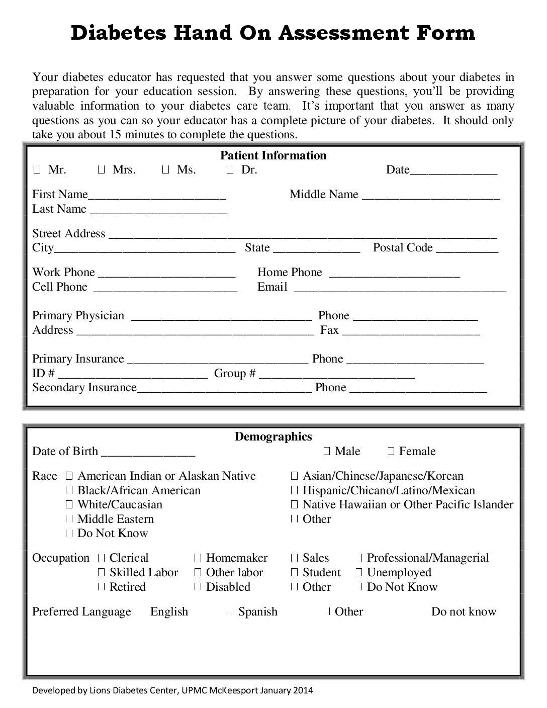 New Patient Assessment Form For Diabetes Hands On Coastal Bend 