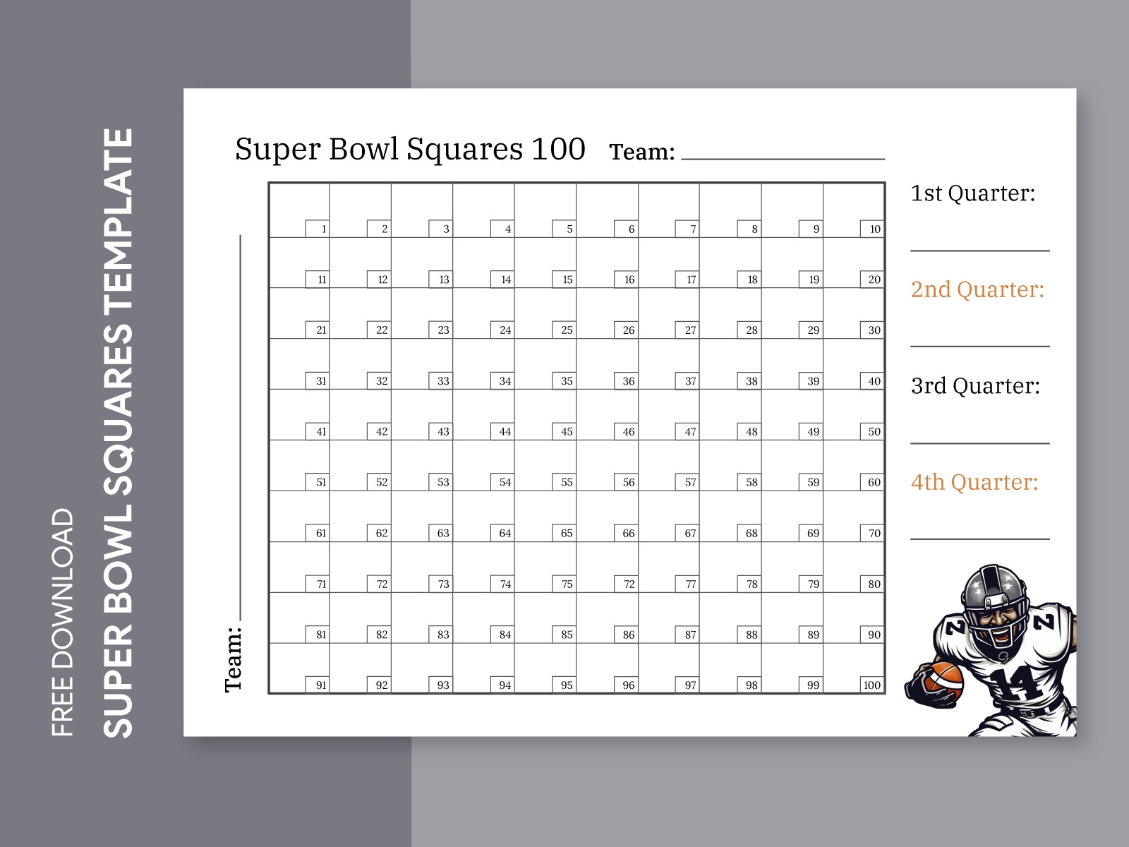 Free Printable Football Numbered Football Squares