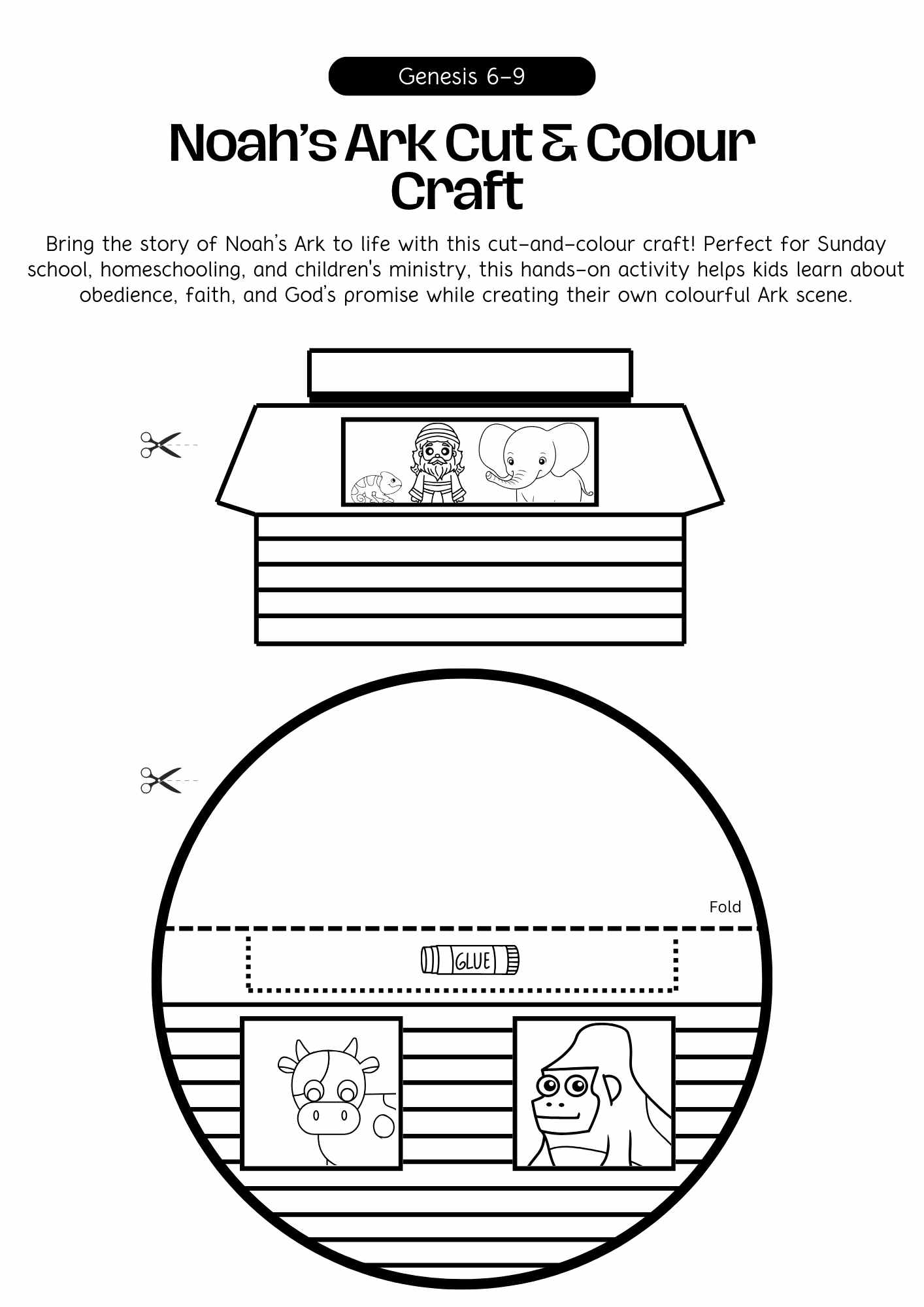 Noah s Ark Cut U0026 Colour Craft Free Printable Bible Activity For 