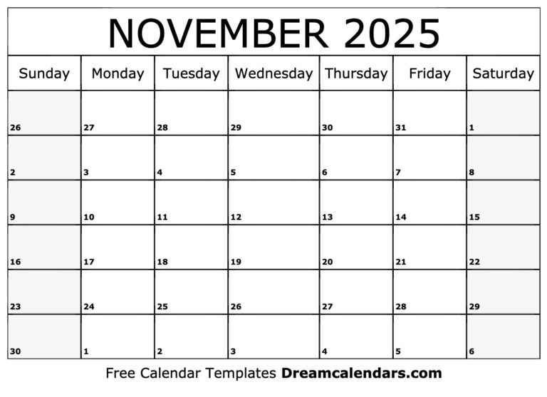 November 2025 Calendar Free Printable With Holidays And Observances
