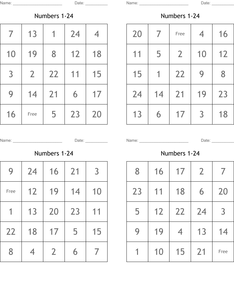 Free Printable Bingo Numbers