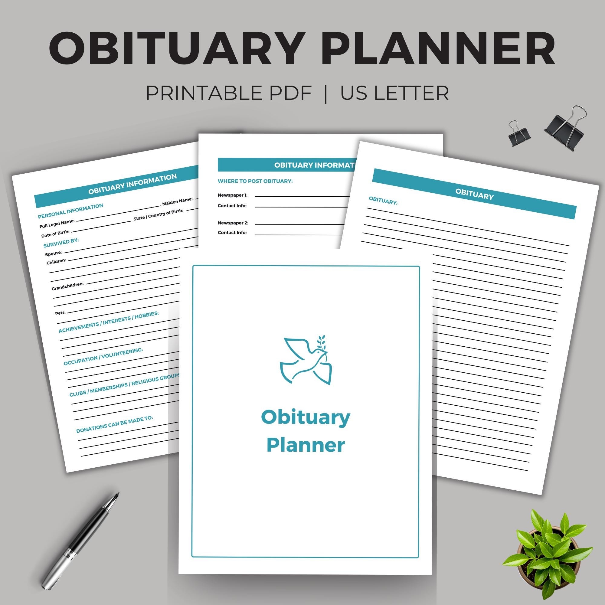 Obituary Planner Obituary Template Funeral Program End Of Life Planner How To Write An Obituary Death Notice Template Etsy