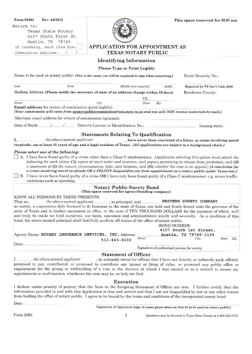 Free Printable Notary Forms Texas