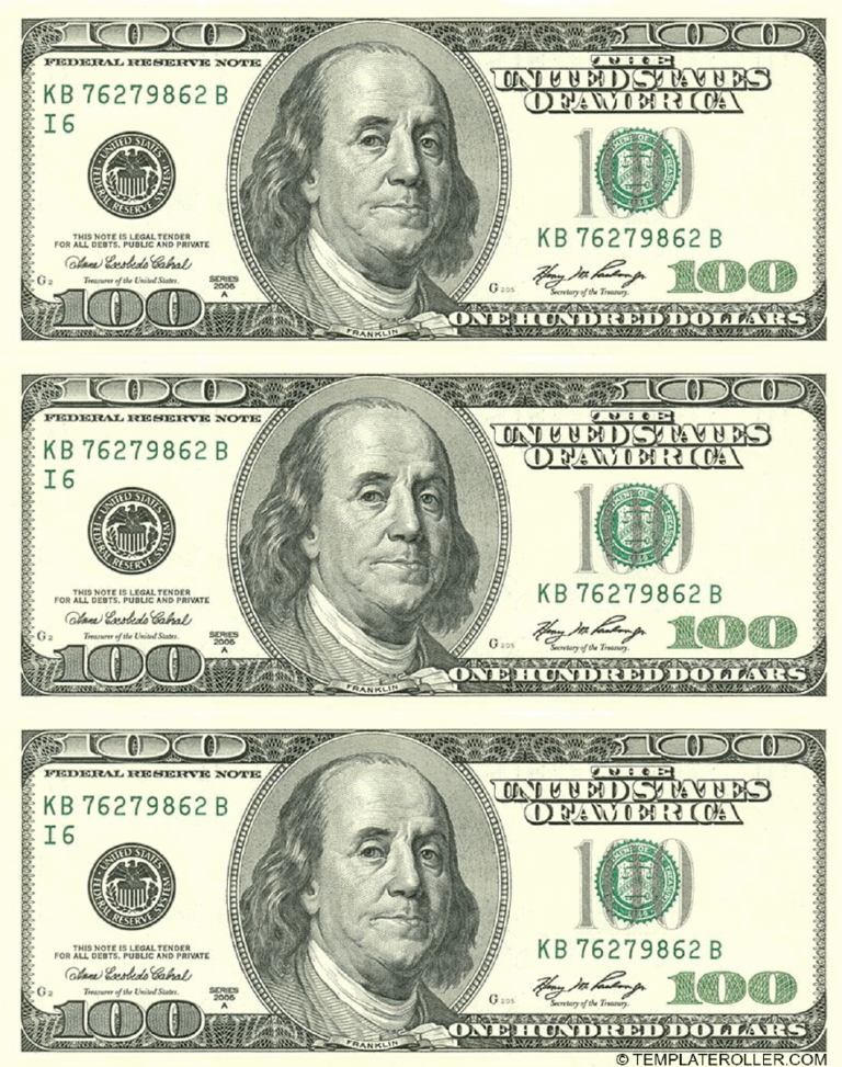 One Hundred Dollar Bill Template Front Download Printable PDF Templateroller