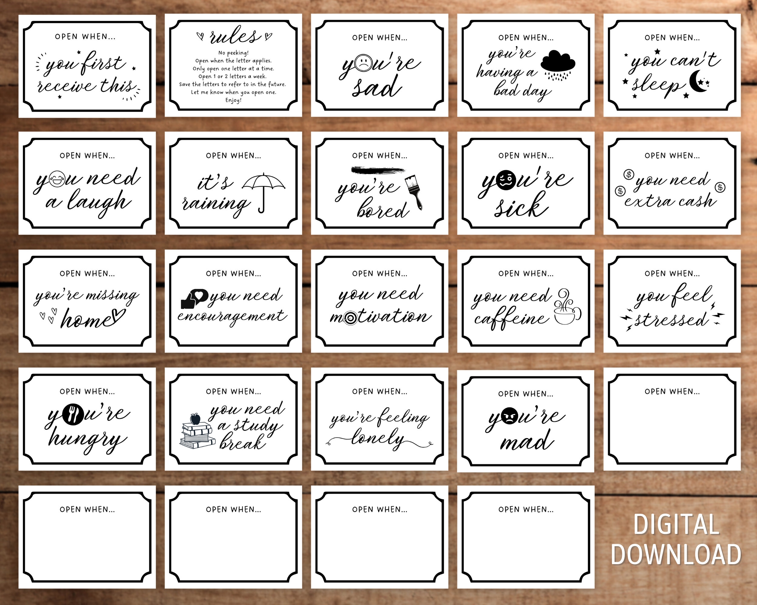 Open When Letter Envelope Labels Printable Set Of 24 Graduation Gift College Student Long Distance Friends Care Package Etsy Finland