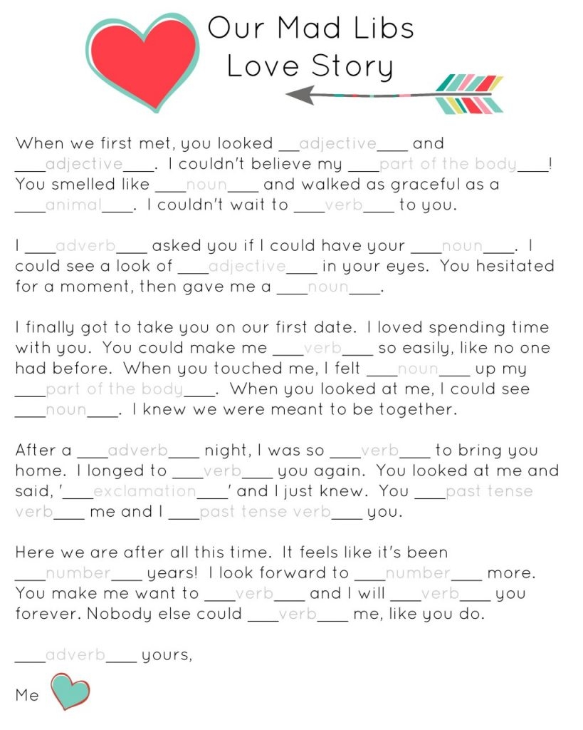 Our Mad Libs Love Story Free Printable and Laughs Or So She 
