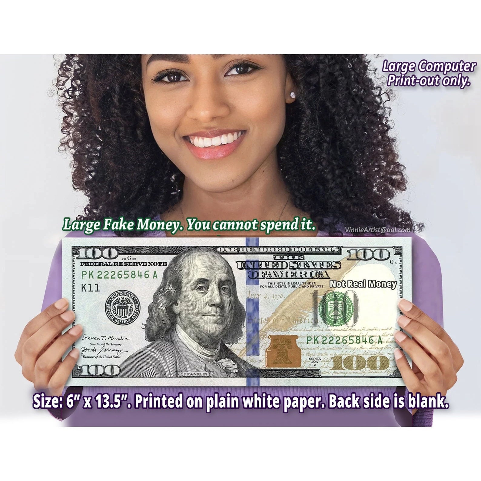 OVERSIZED PRINT OUT Of A 100 Dollar Bill 6