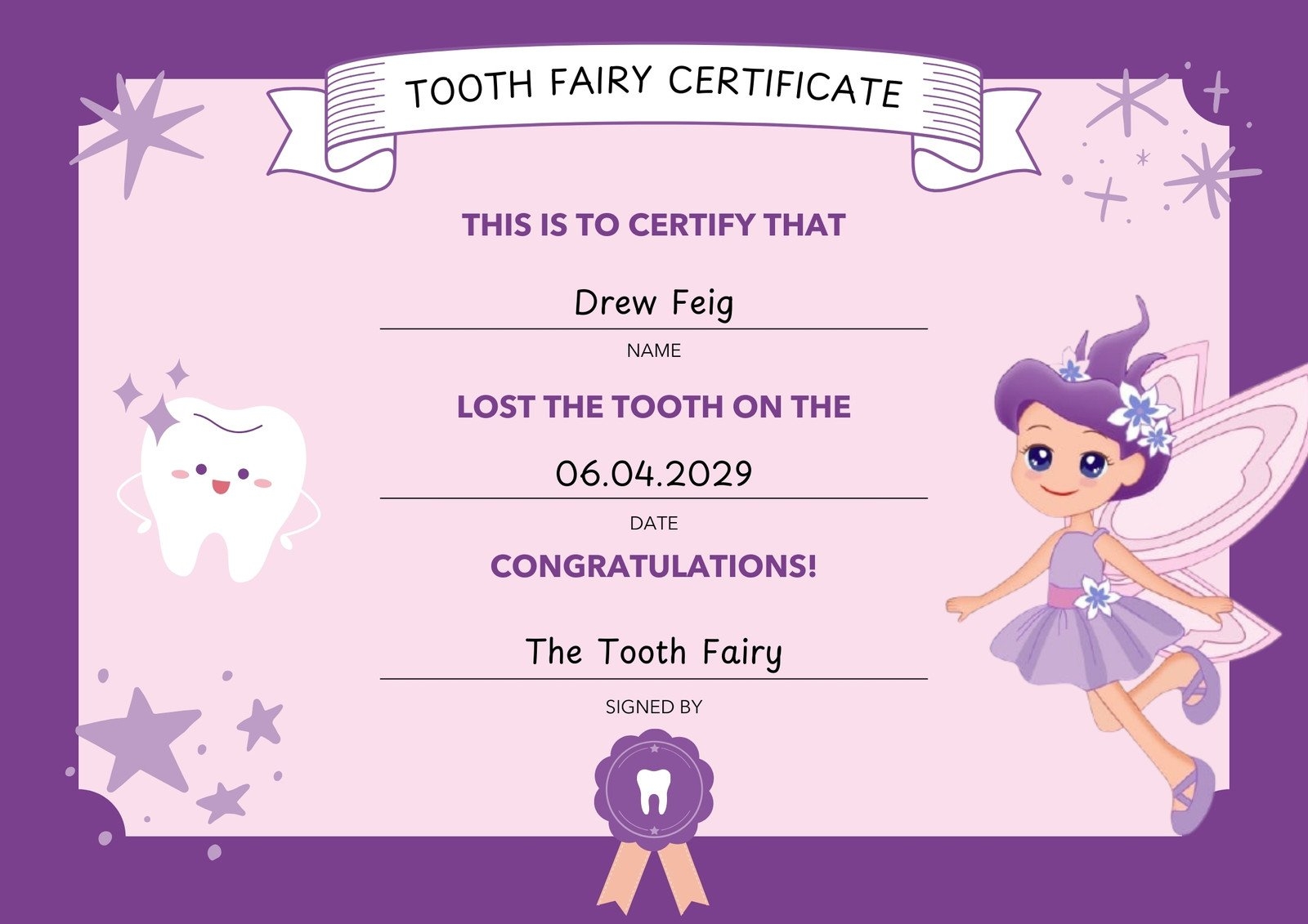 Page 2 Free Customizable Tooth Fairy Certificate Templates Canva