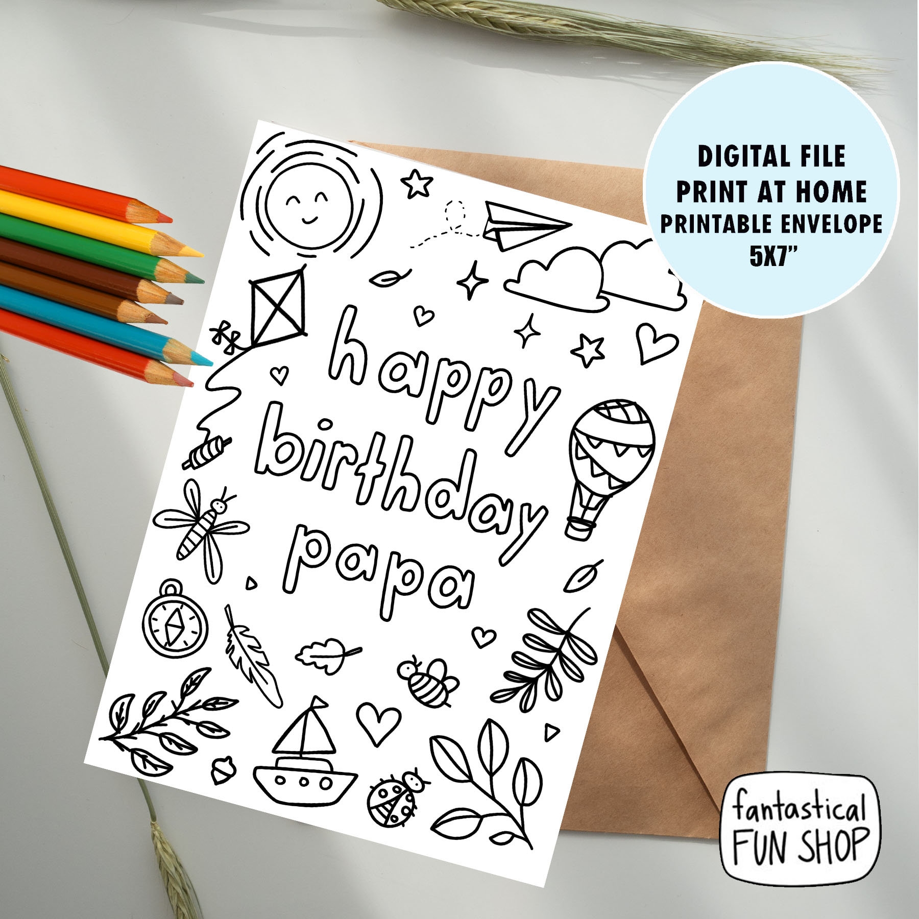 Papa Birthday Card From Grandchild COLORABLE Pa Pa Card From Granddaughter From Grandson PRINTABLE Card For Papa Coloring Card 5x7 Etsy