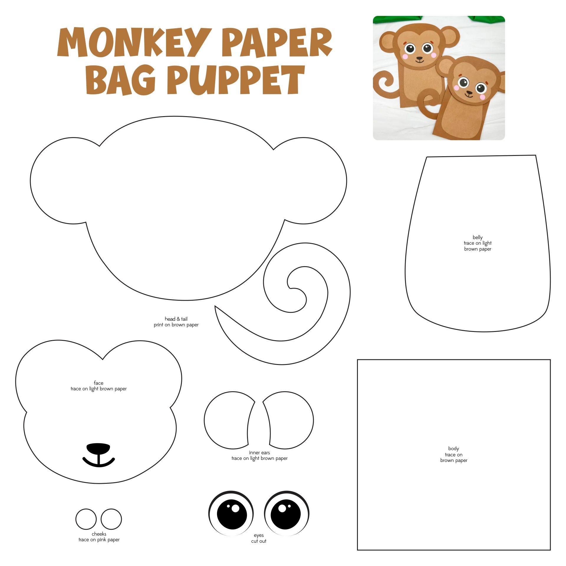 Paper Bag Puppets Animals 10 Free PDF Printables Printablee 