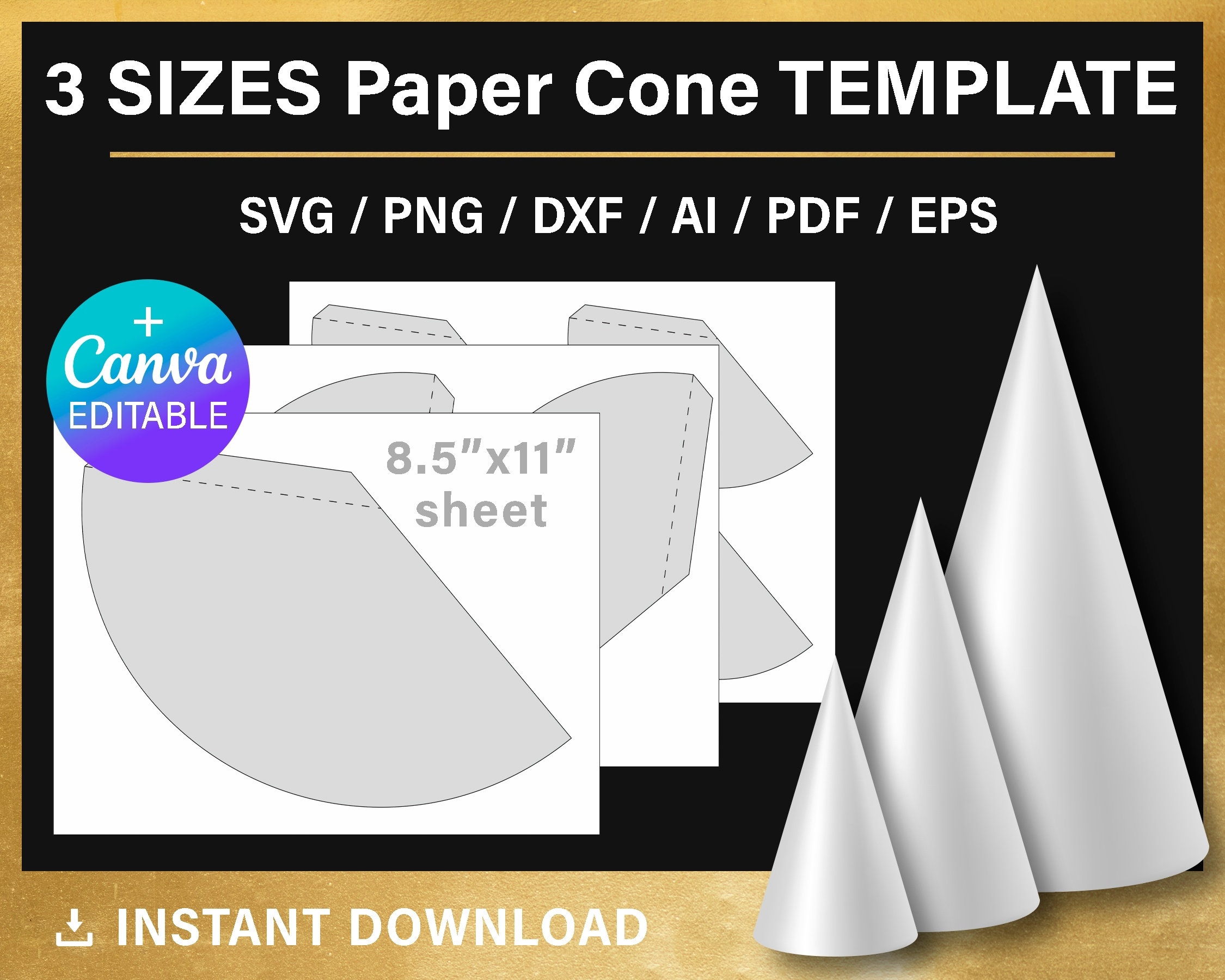 Paper Cone Template BUNDLE Blank DIY Party Decorations Small Medium Large Svg Png Svg Canva Cricut Instant Download Etsy