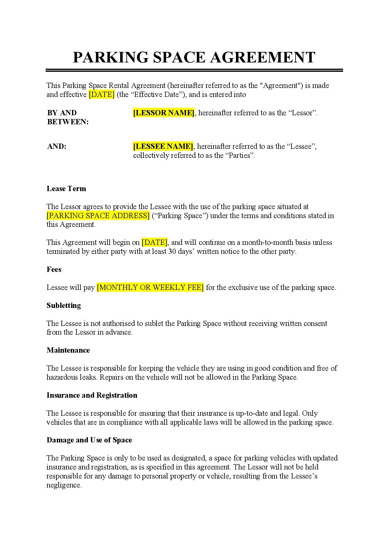 Free Printable Lot Rental Agreement