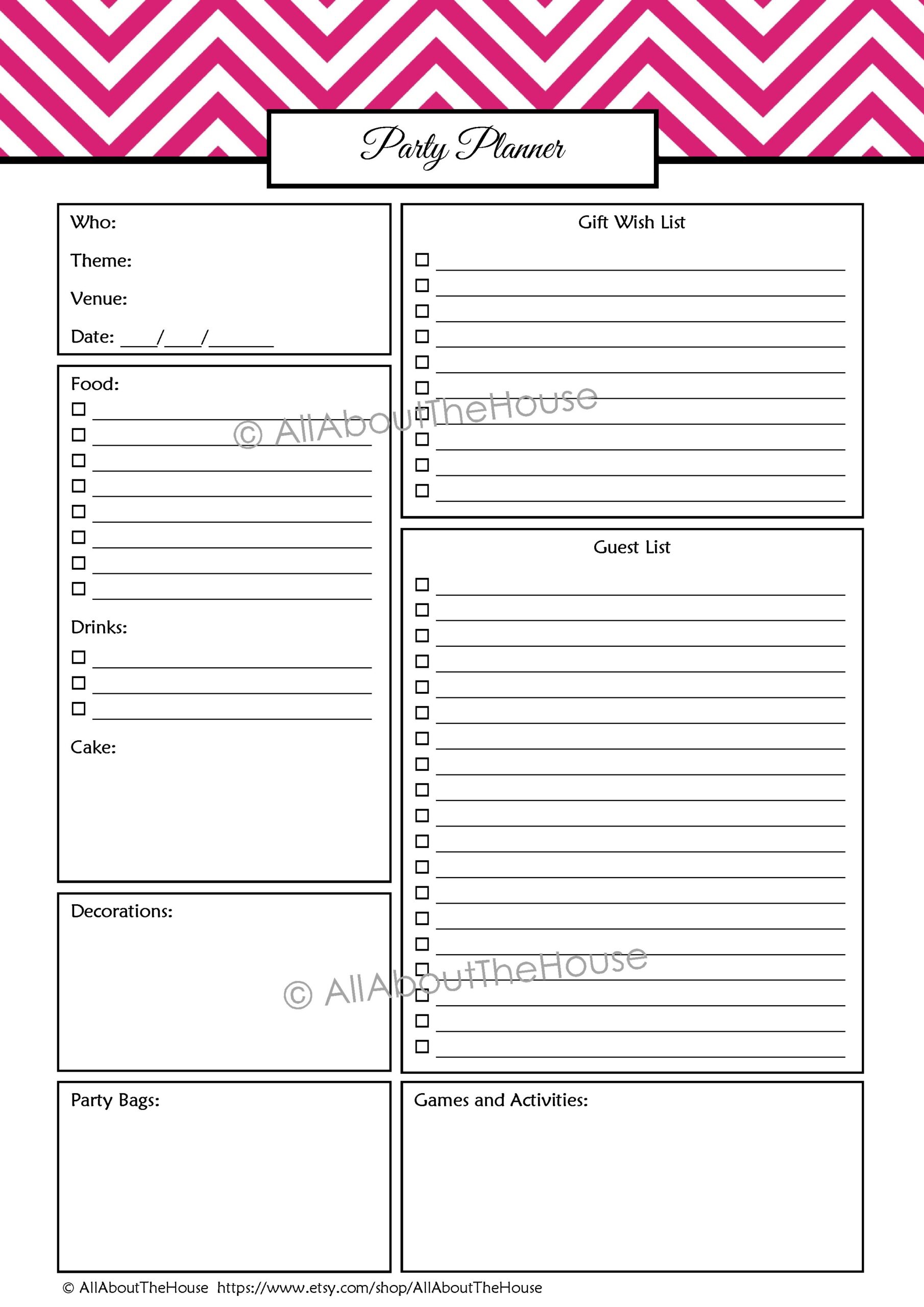 Party Planning Printables Kit Worksheets Library