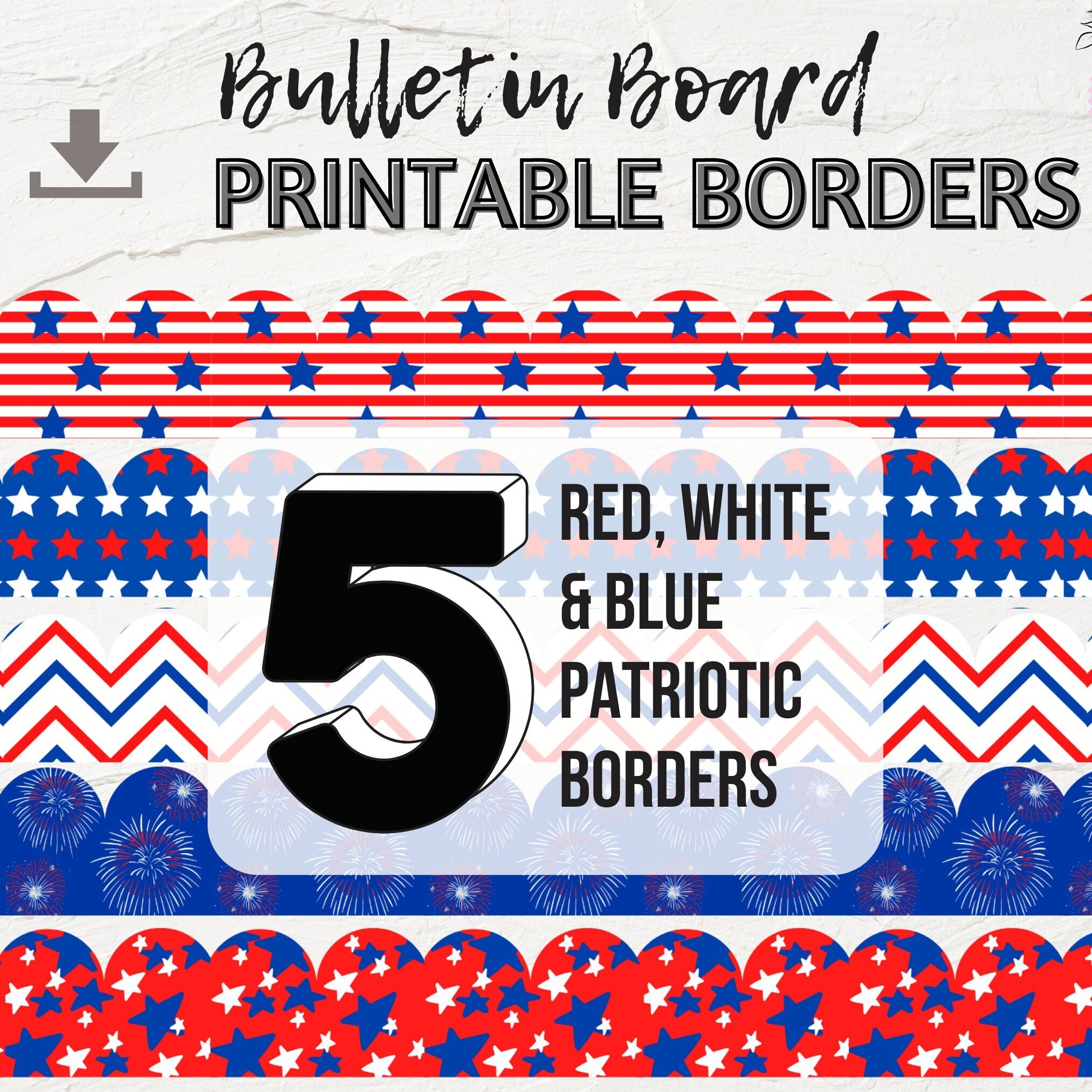 Patriotic Bulletin Board Borders Printable Bulletin Board Trim Red White U0026 Blue Borders Bulletin Board Edges Etsy