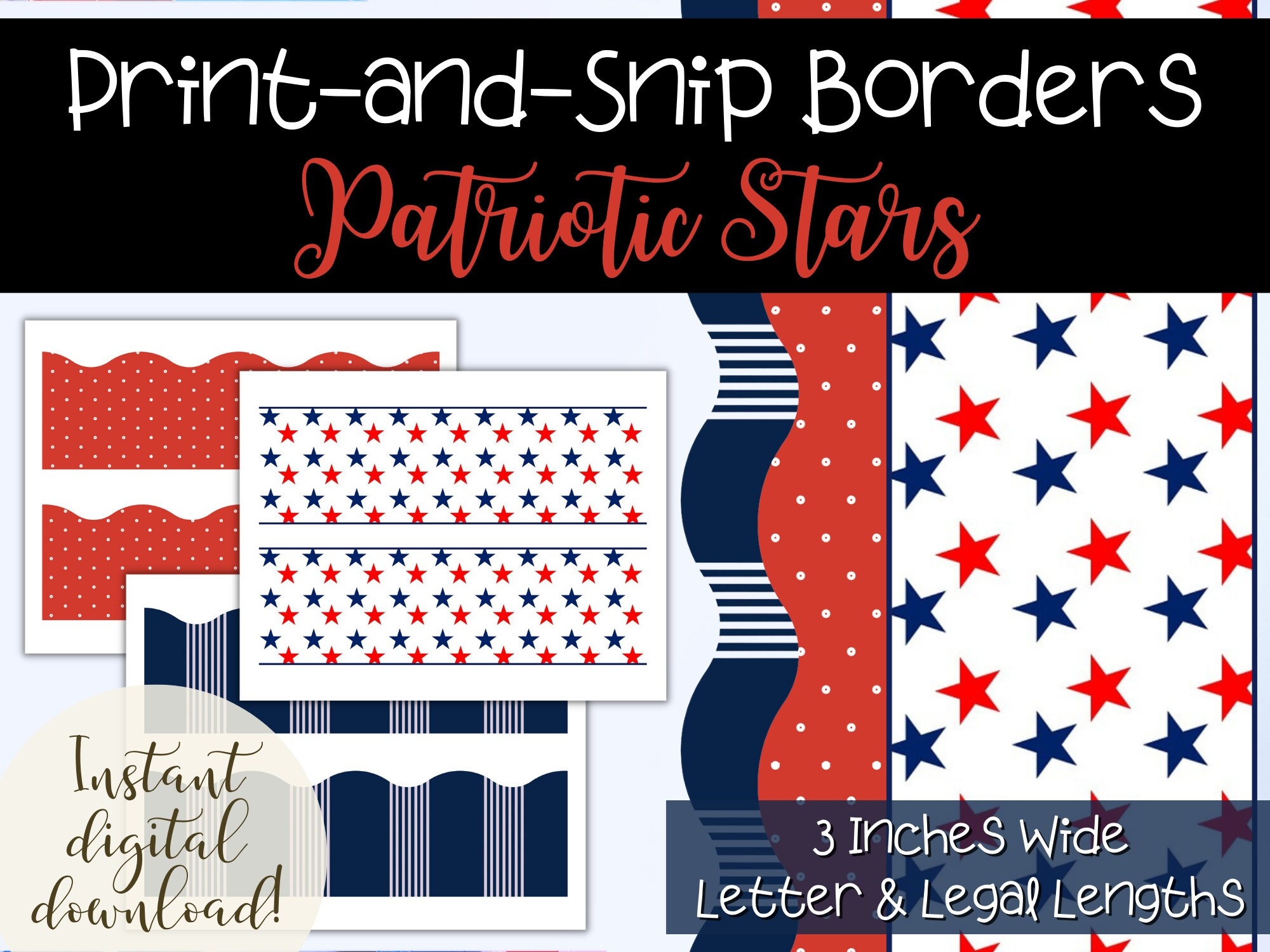 Patriotic Stars Printable Border For Bulletin Boards Trim For DIY Signs Holiday Banners July 4th And President s Day Decor For Teachers Etsy