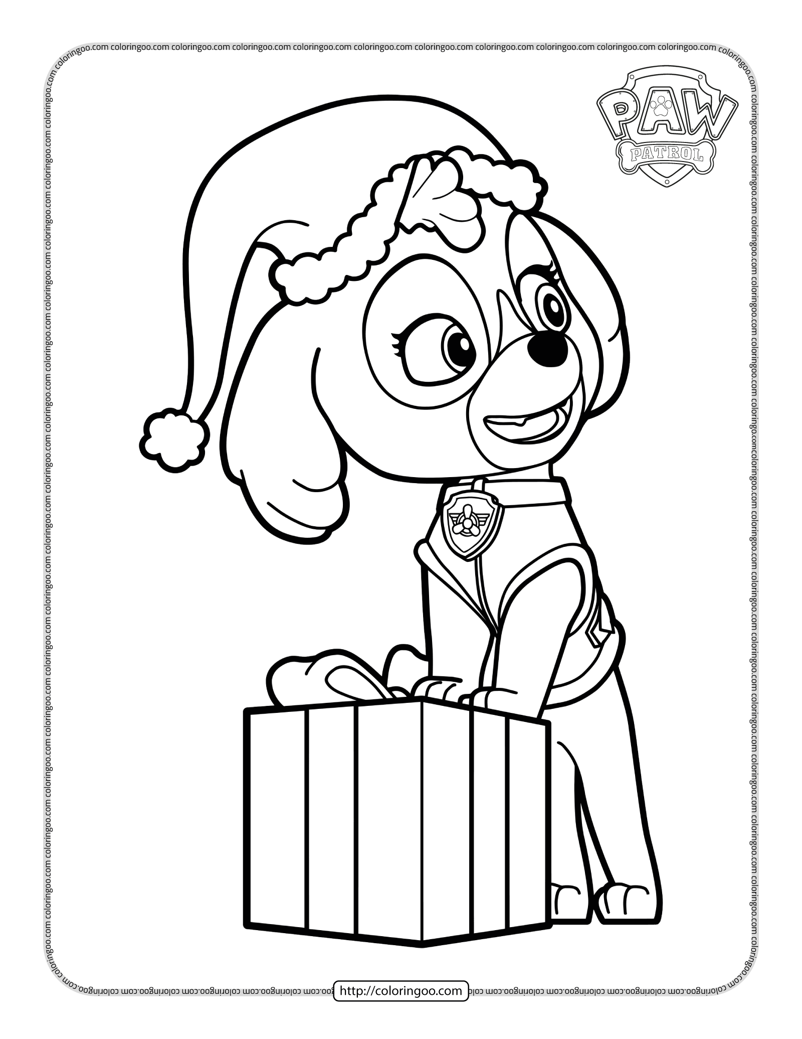Paw Patrol Skye With A Gift Coloring Page