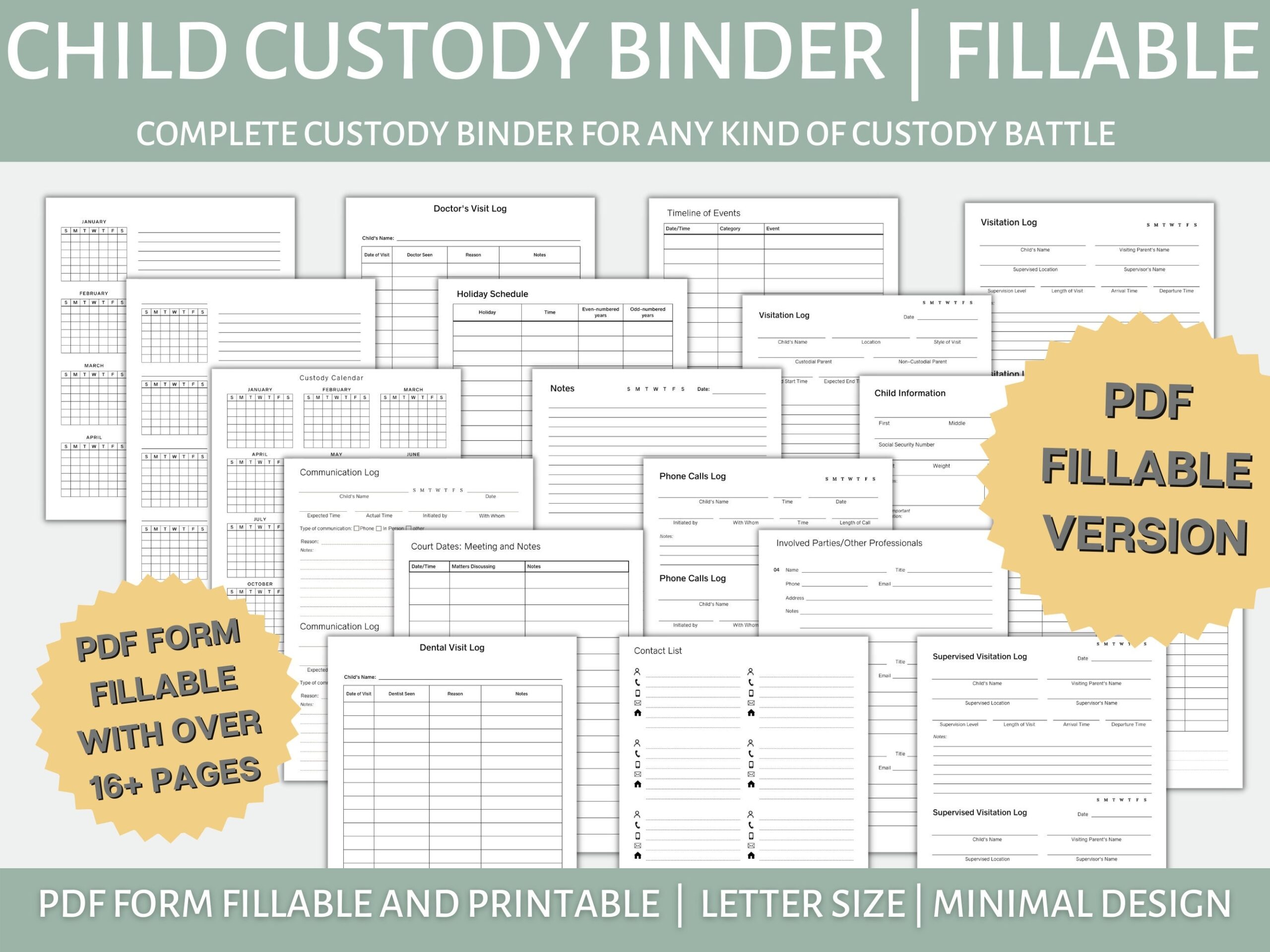 PDF Fillable Child Custody Binder For Any Kind Of Custody Battle 