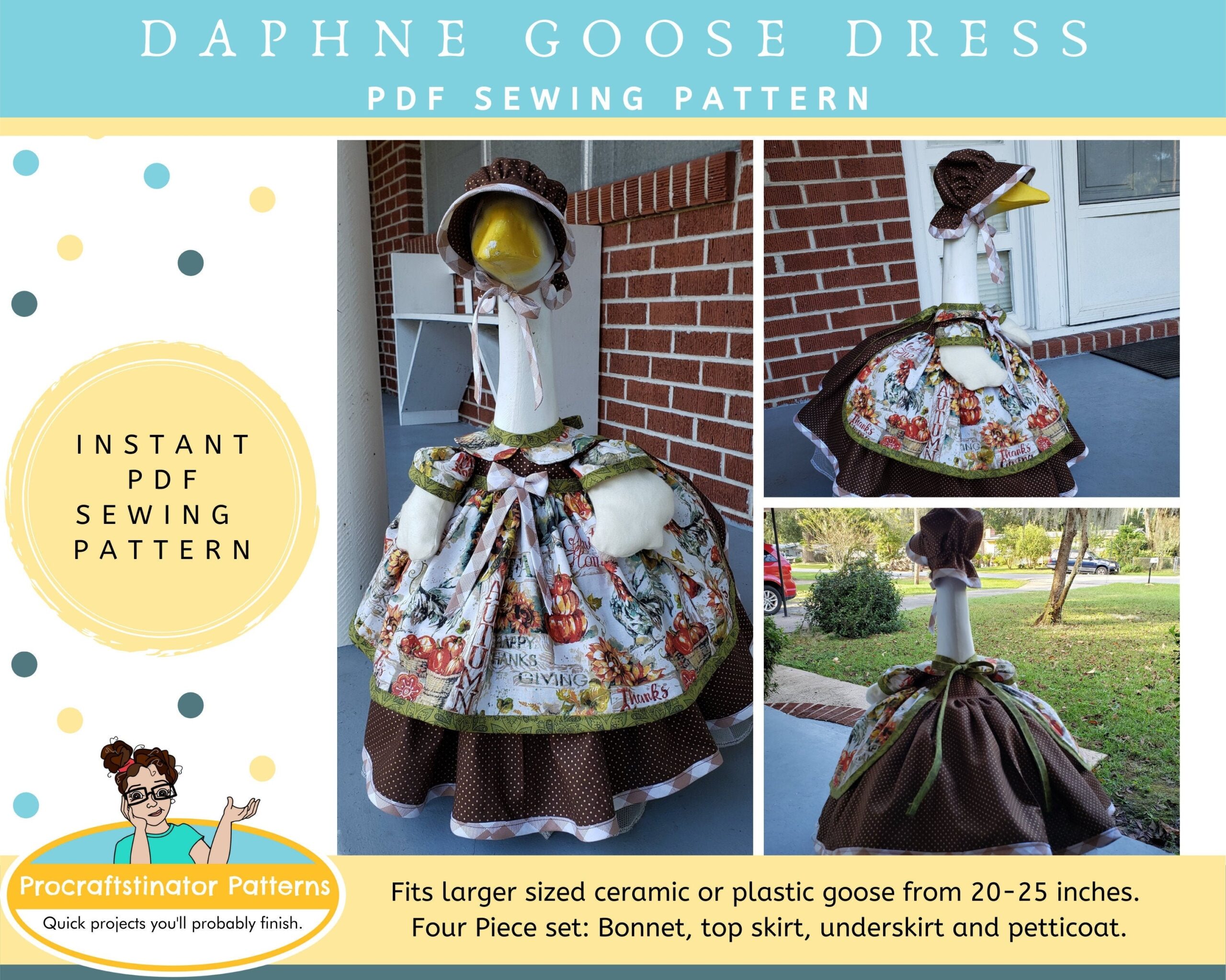 PDF Instant Download Daphne Goose Dress Sewing Pattern Yard 
