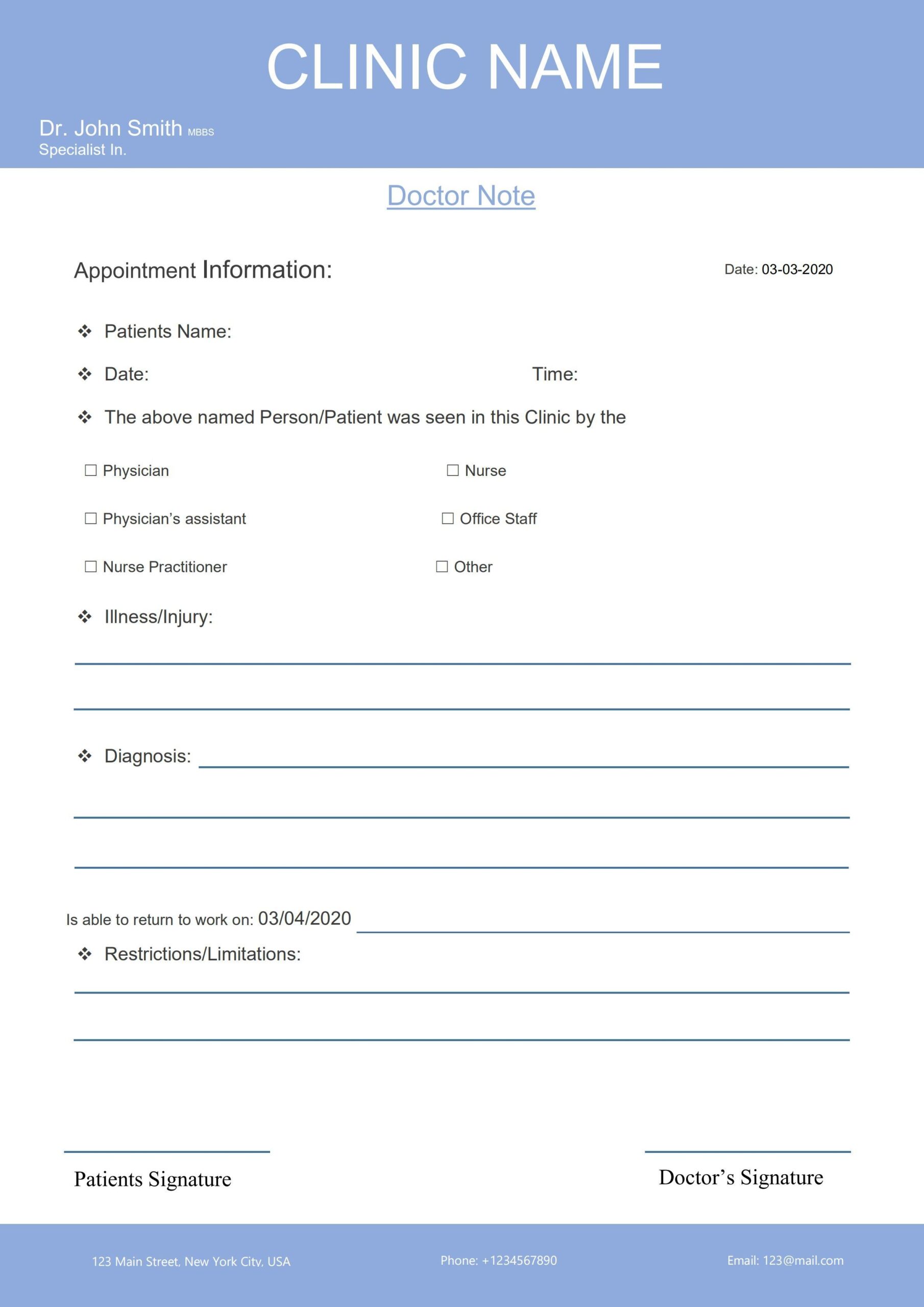 Free Doctors Note Printable