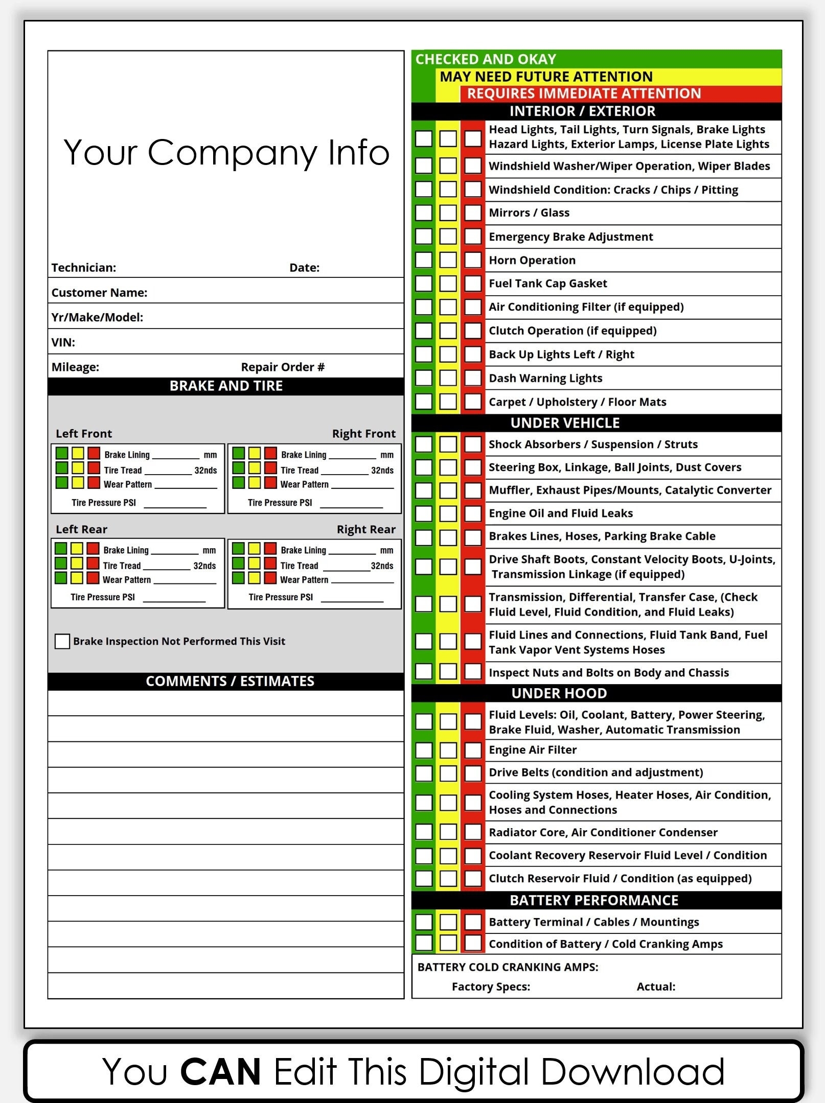 Free Printable Vehicle Inspection Form