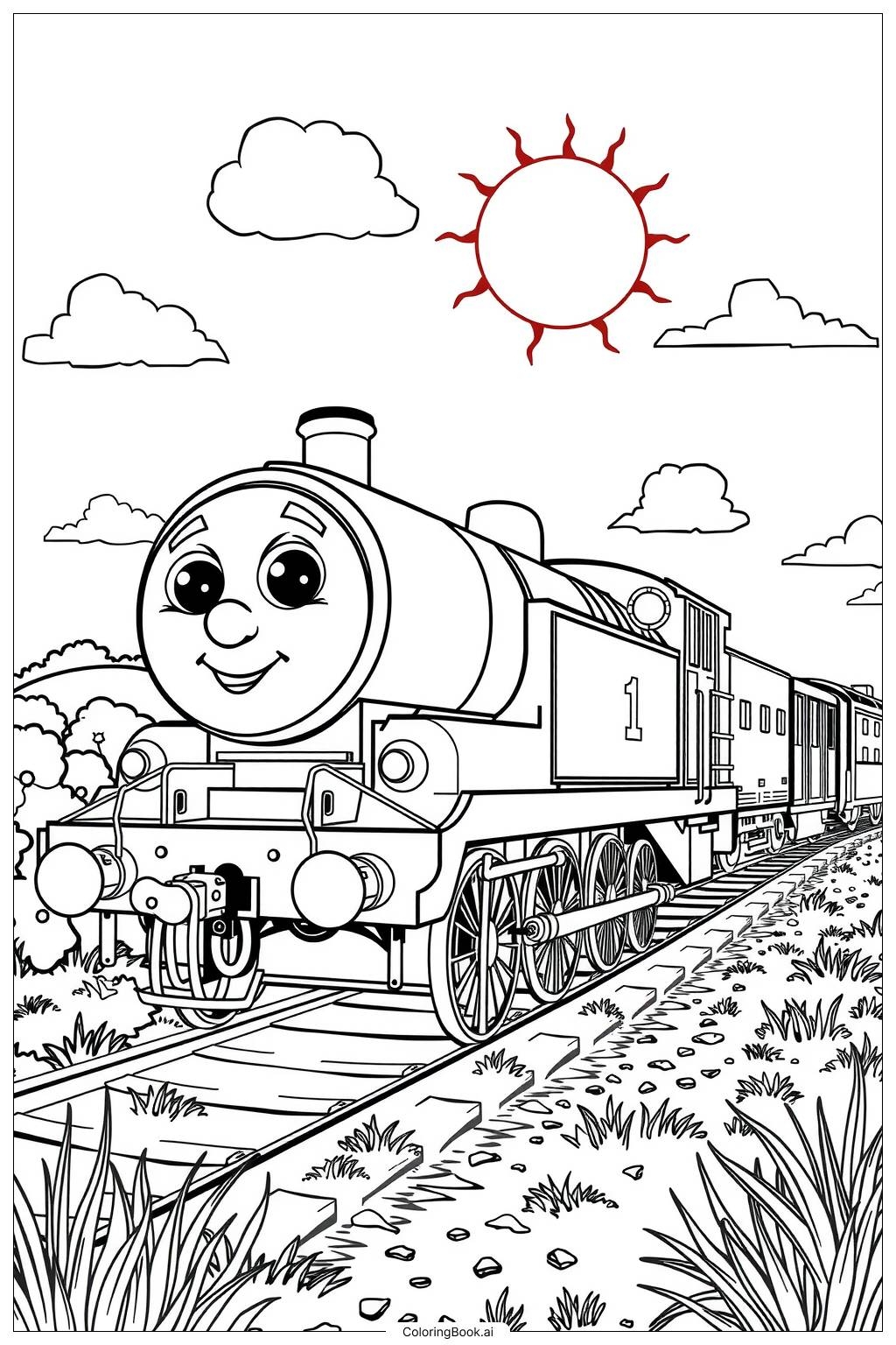 Percy The Train On A Sunny Day 2 Coloring Page Free PDFu0026PNG Printable 