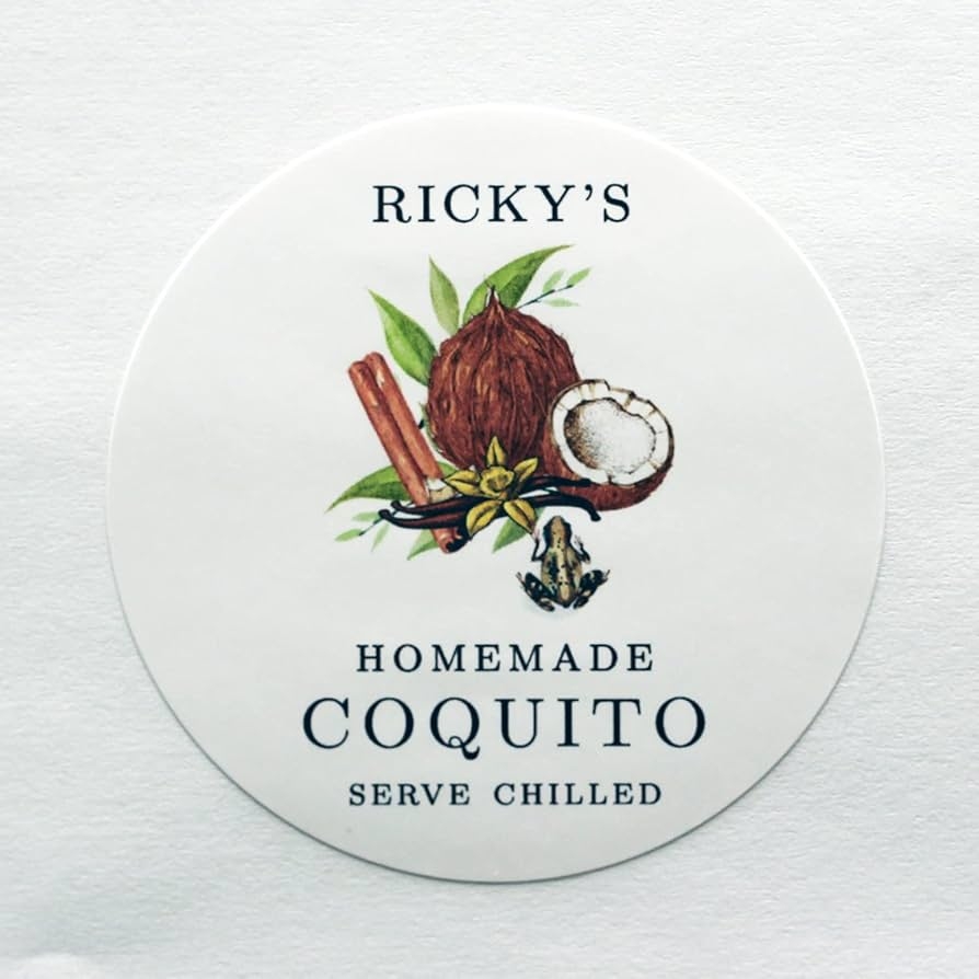 Personalized COQUITO frog Labels With Graphic Of Coconut Cinnamon Vanilla Bean And Frog Sets Of 18 Labels 2 5