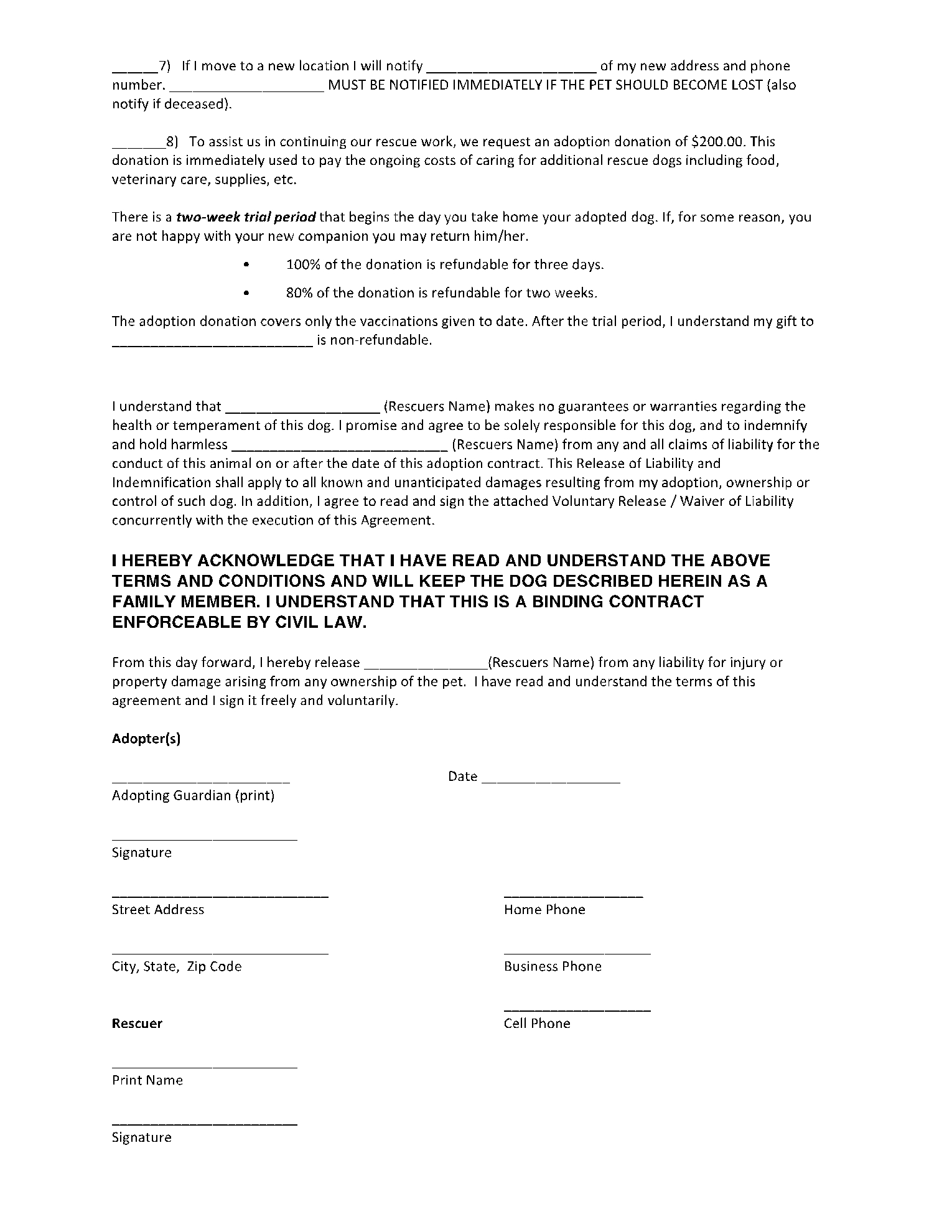 Pet Adoption Contract Template In 2021 Get Free Sample