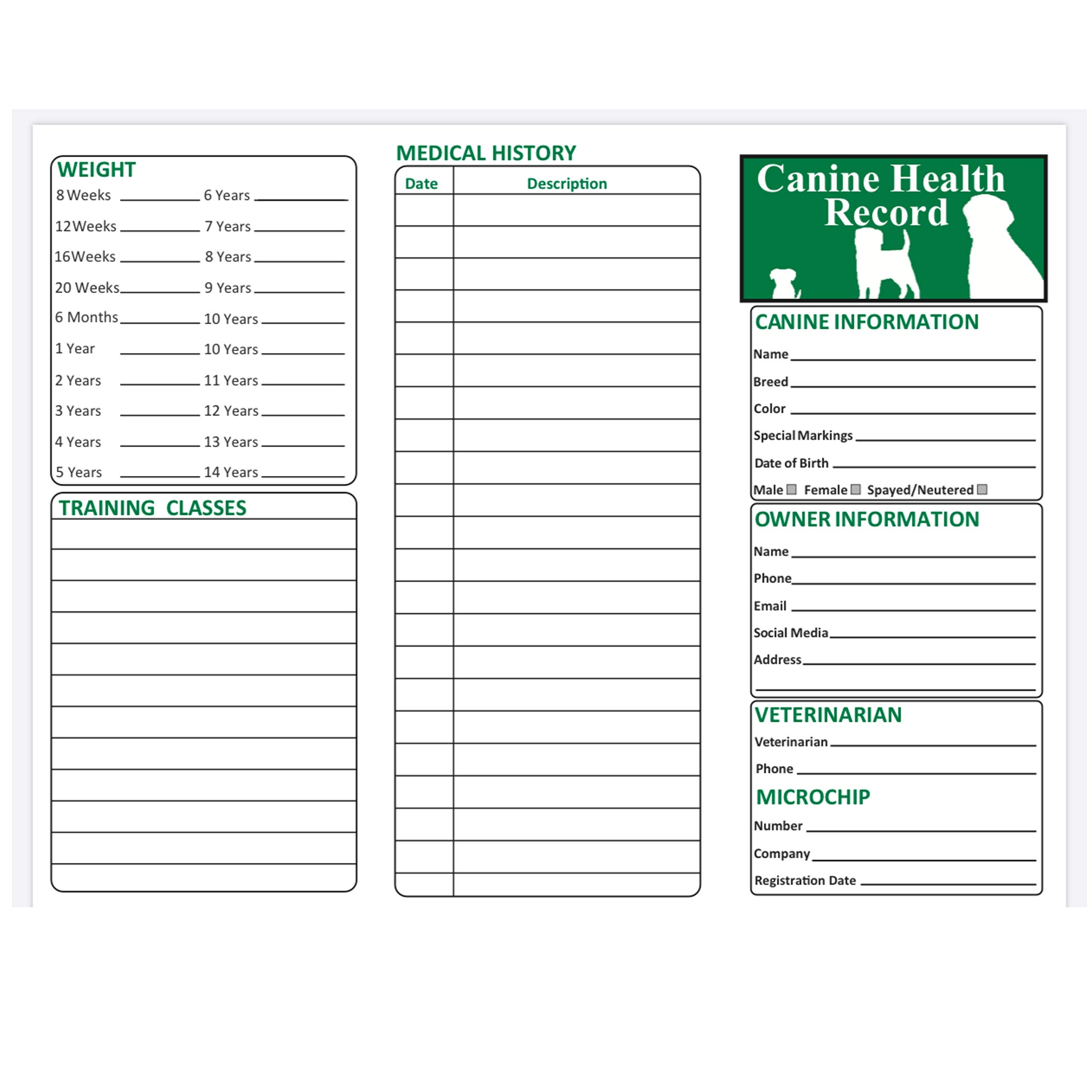 Pet Supplies Dog Vaccination Record Card 25 Pack Large 8 5