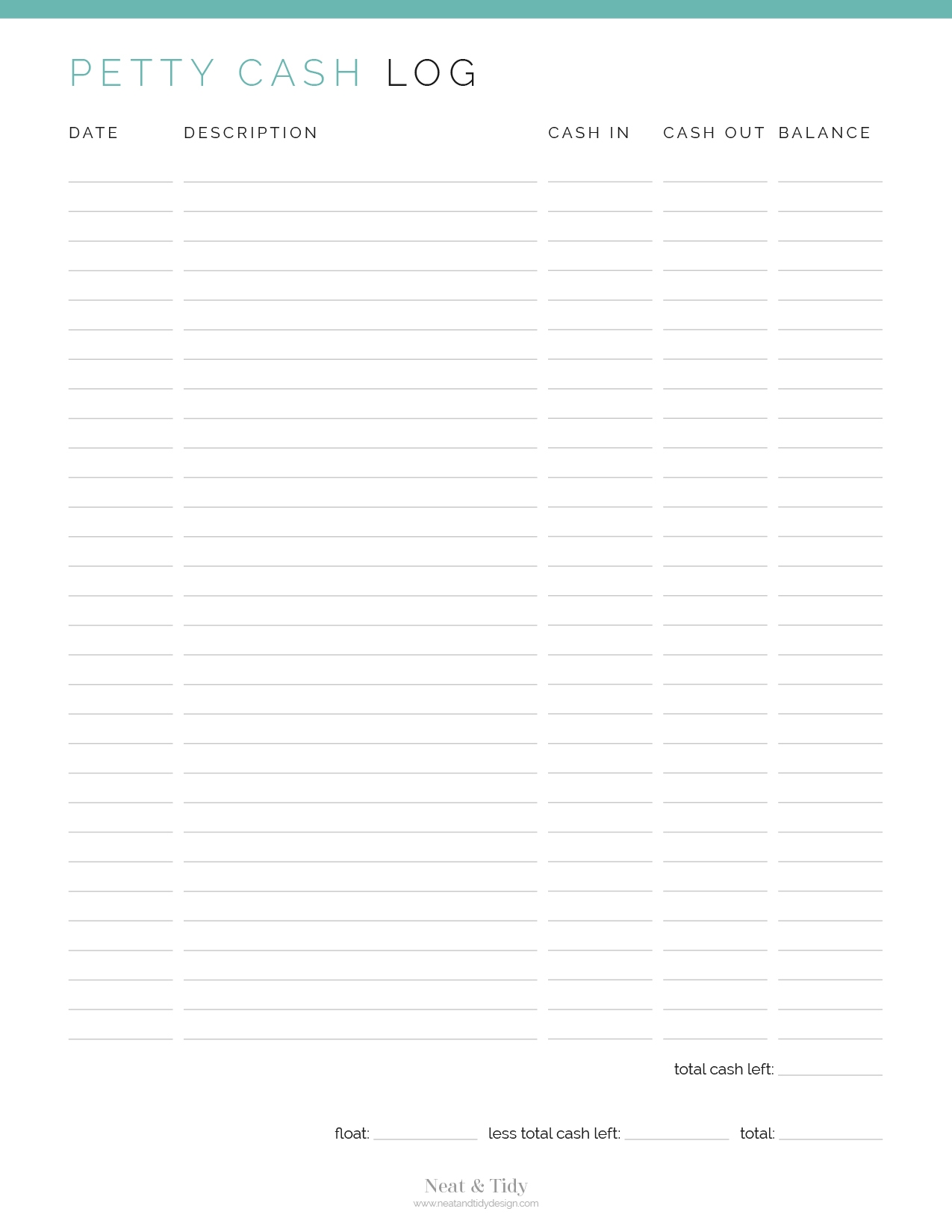 Free Printable Petty Cash Log Template