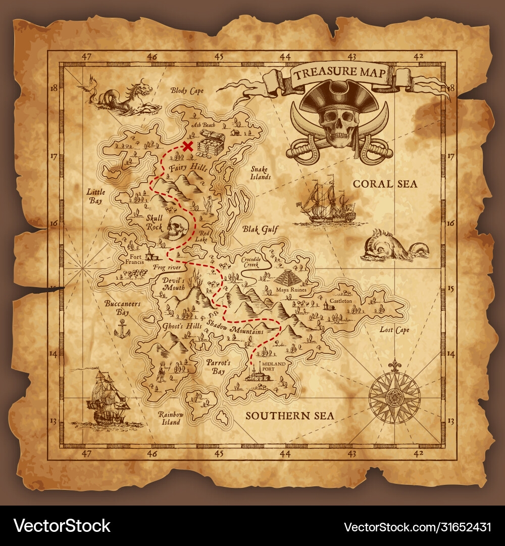 Pirate Treasure Map Royalty Free Vector Image VectorStock