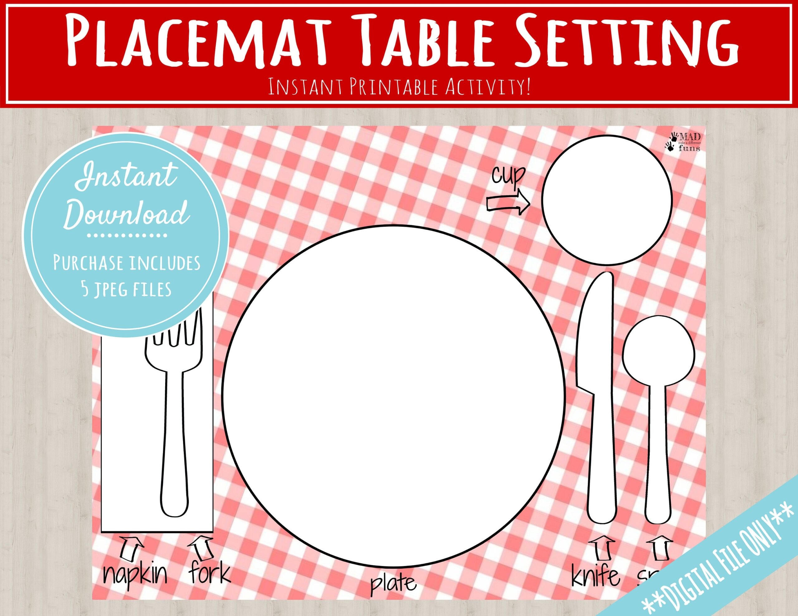 Placemat Table Setting Matching Activity INSTANT PRINTABLE DOWNLOAD Toddler Place Setting Practice Montessori inspired Homeschool Etsy