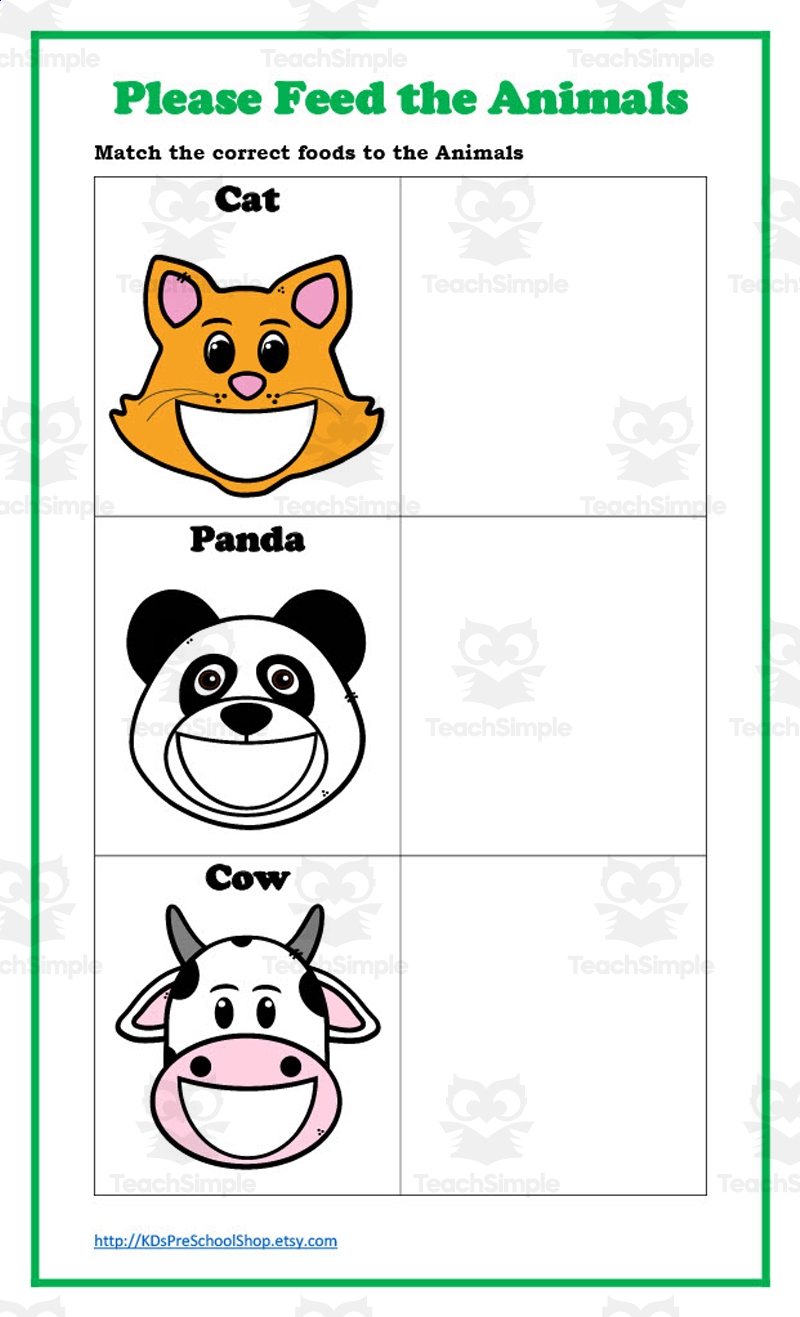 Please Feed The Animals Matching Worksheet