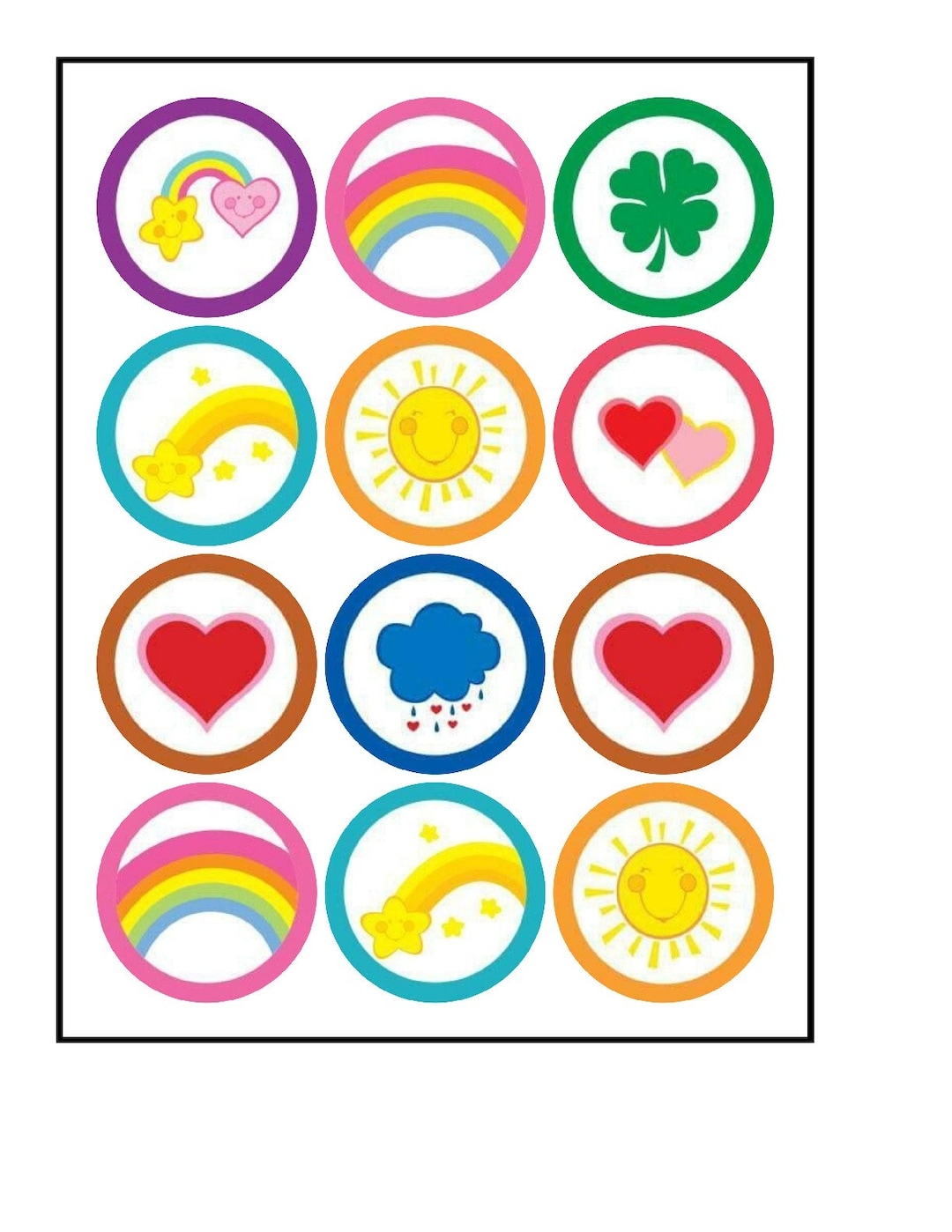 Pre Cut Care Bear Tummy Badges Cupcake Topper Edible Image Etsy