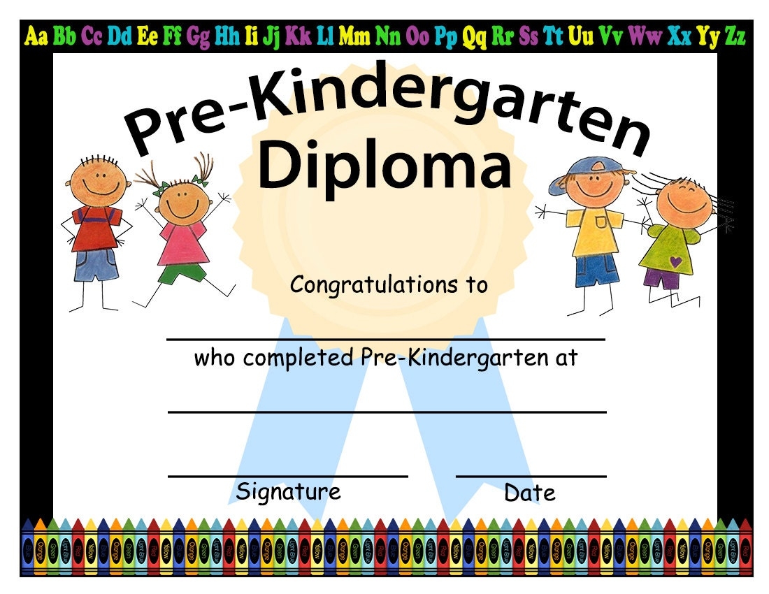 Pre Kindergarten Graduation Diplomas Blank Graduation Diploma Pre K Diploma PreKindergarten Diploma Graduation Diploma INSTANT DOWNLOAD