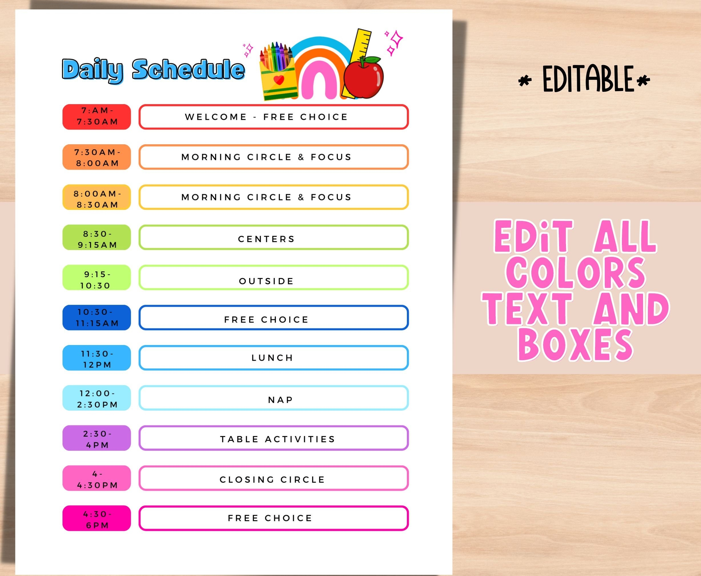 Preschool Daily Schedule Daycare Schedule EDITABLE Template Customizable Home Daycare Schedule Etsy