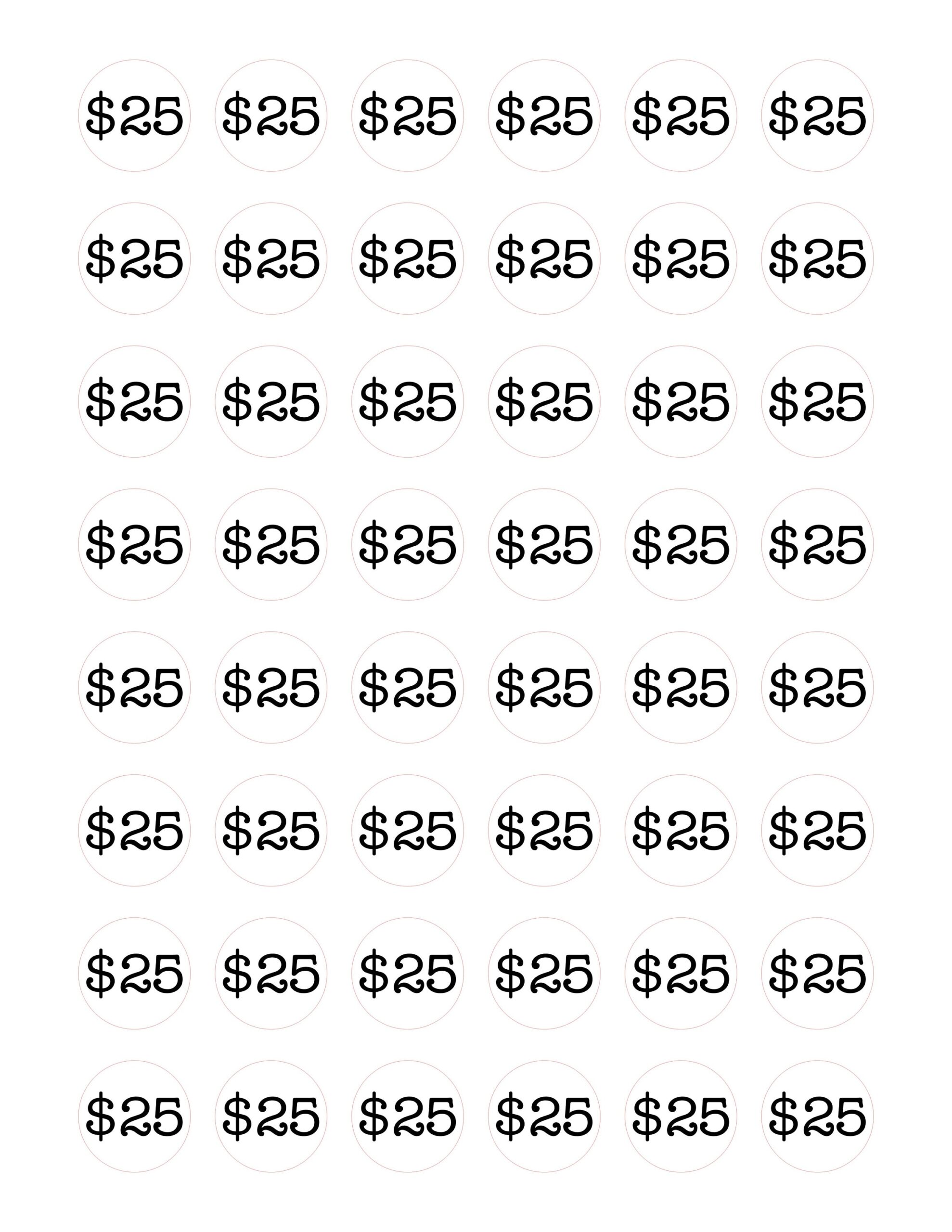 Price Stickers To Cut On Silhouette Cameo Cricut Machine 25 Dollar 1 Inch Circles