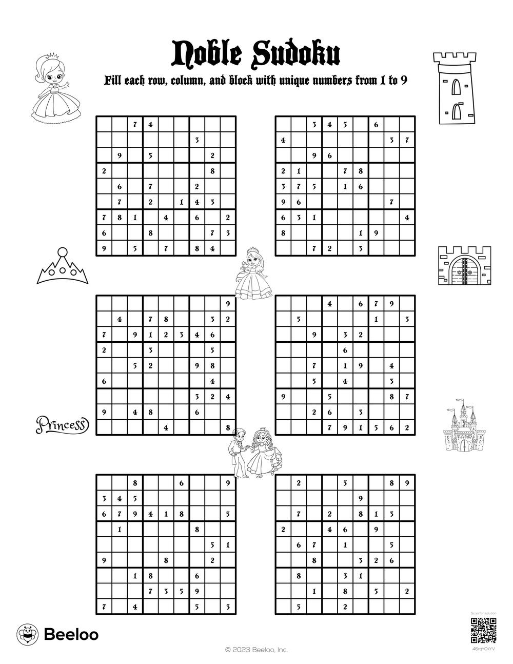 Princess themed Sudoku Puzzles Beeloo Printable Crafts And Activities For Kids