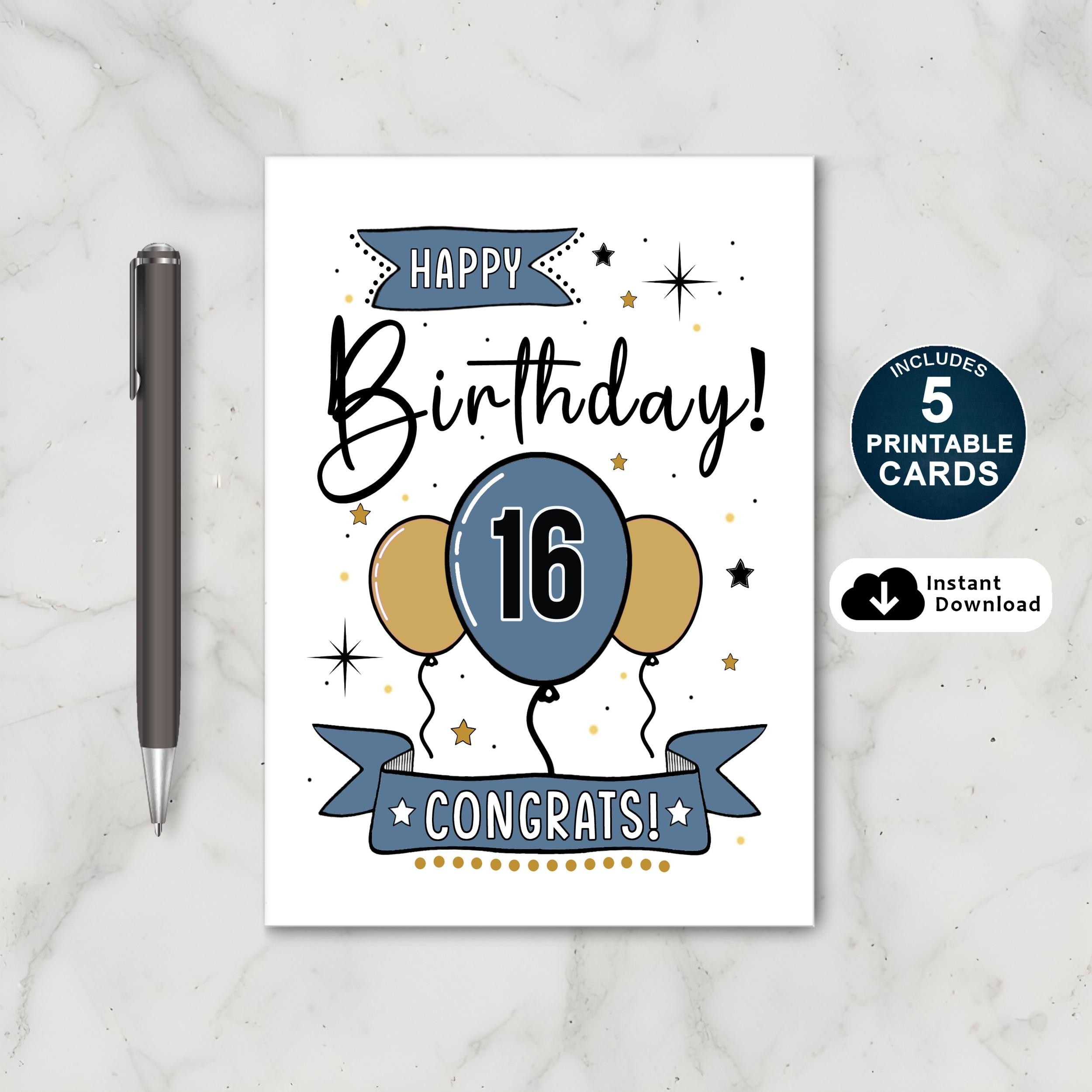 Printable 16th Birthday Card Happy 16th Birthday Card Happy 16th Birthday 16th Birthday Card Happy 16th Birthday Wishes Etsy